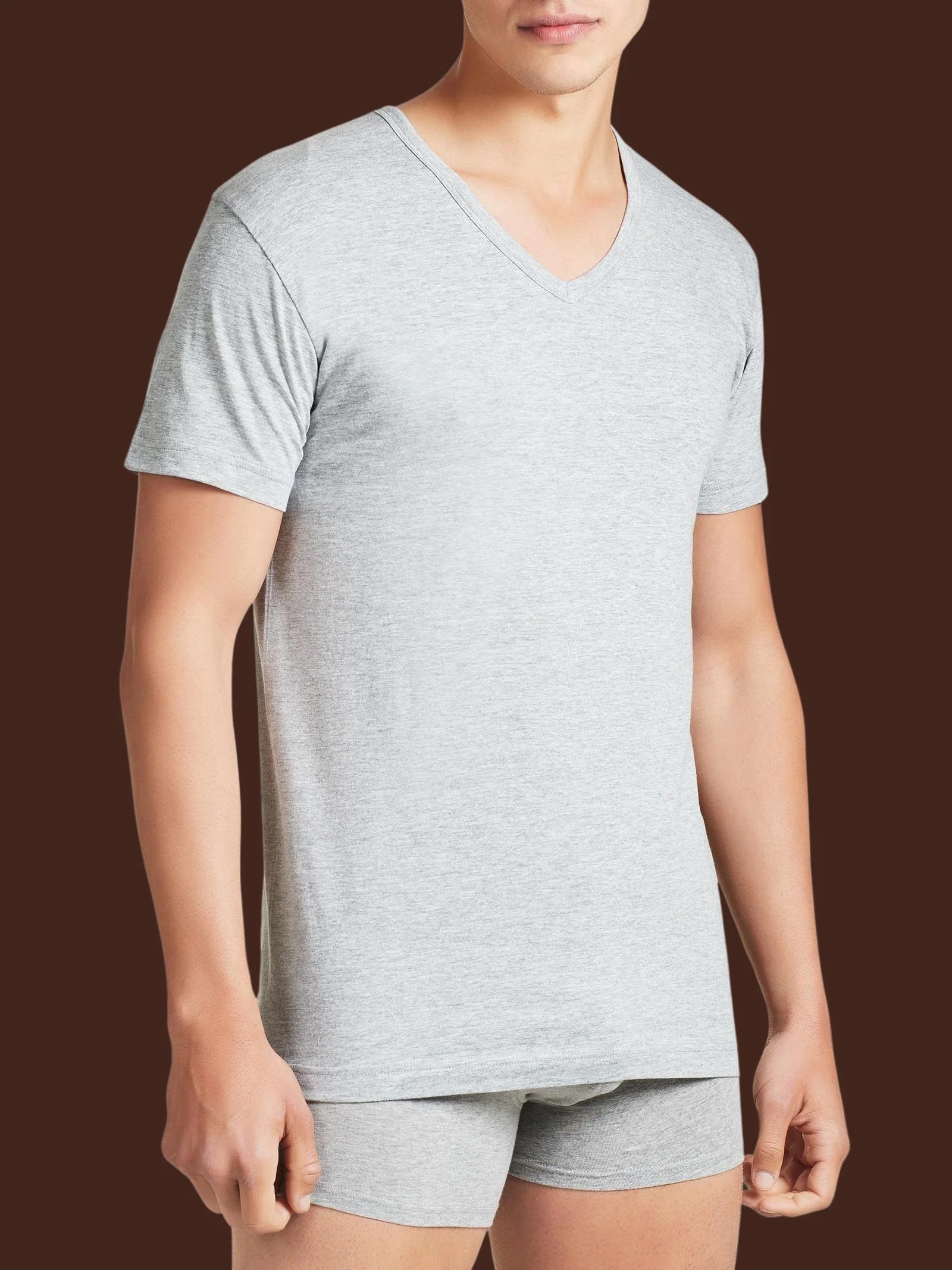 100% Cotton - Maglietta scollo a V in cotone - Argento Bipack