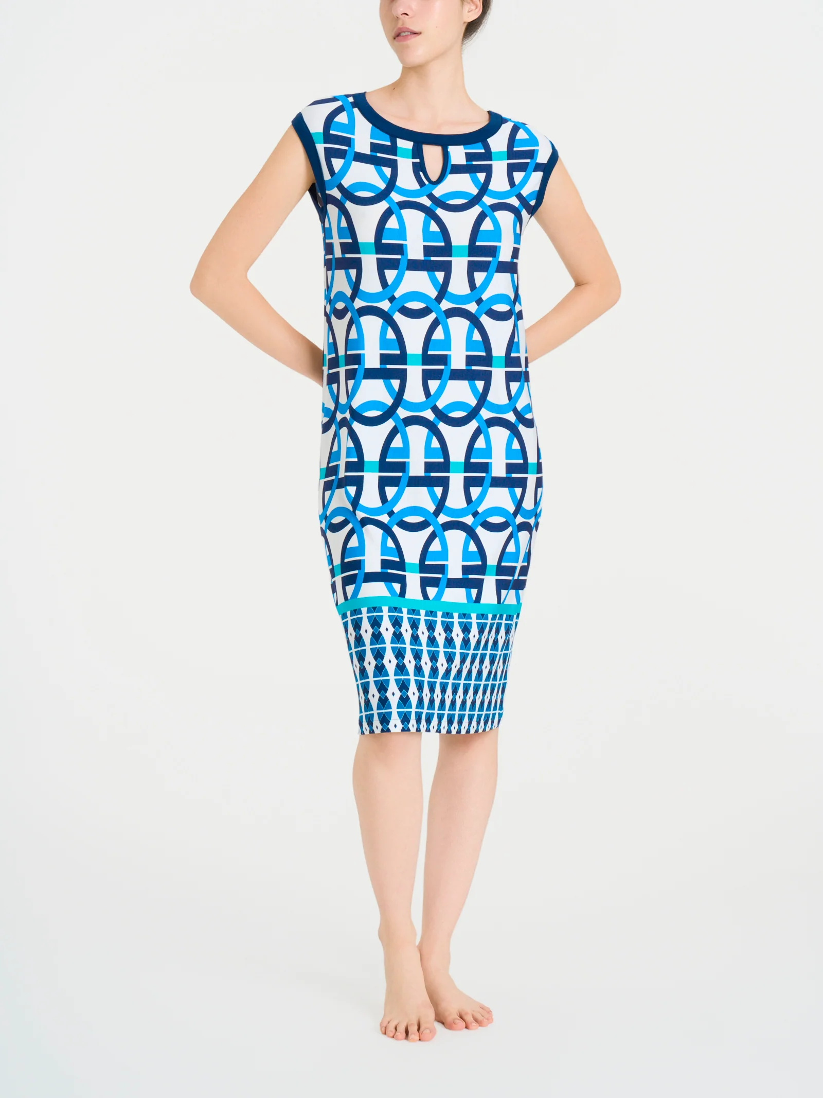 Abito manicato a spalla larga in Viscosa Summer - Fant. Strong Blue