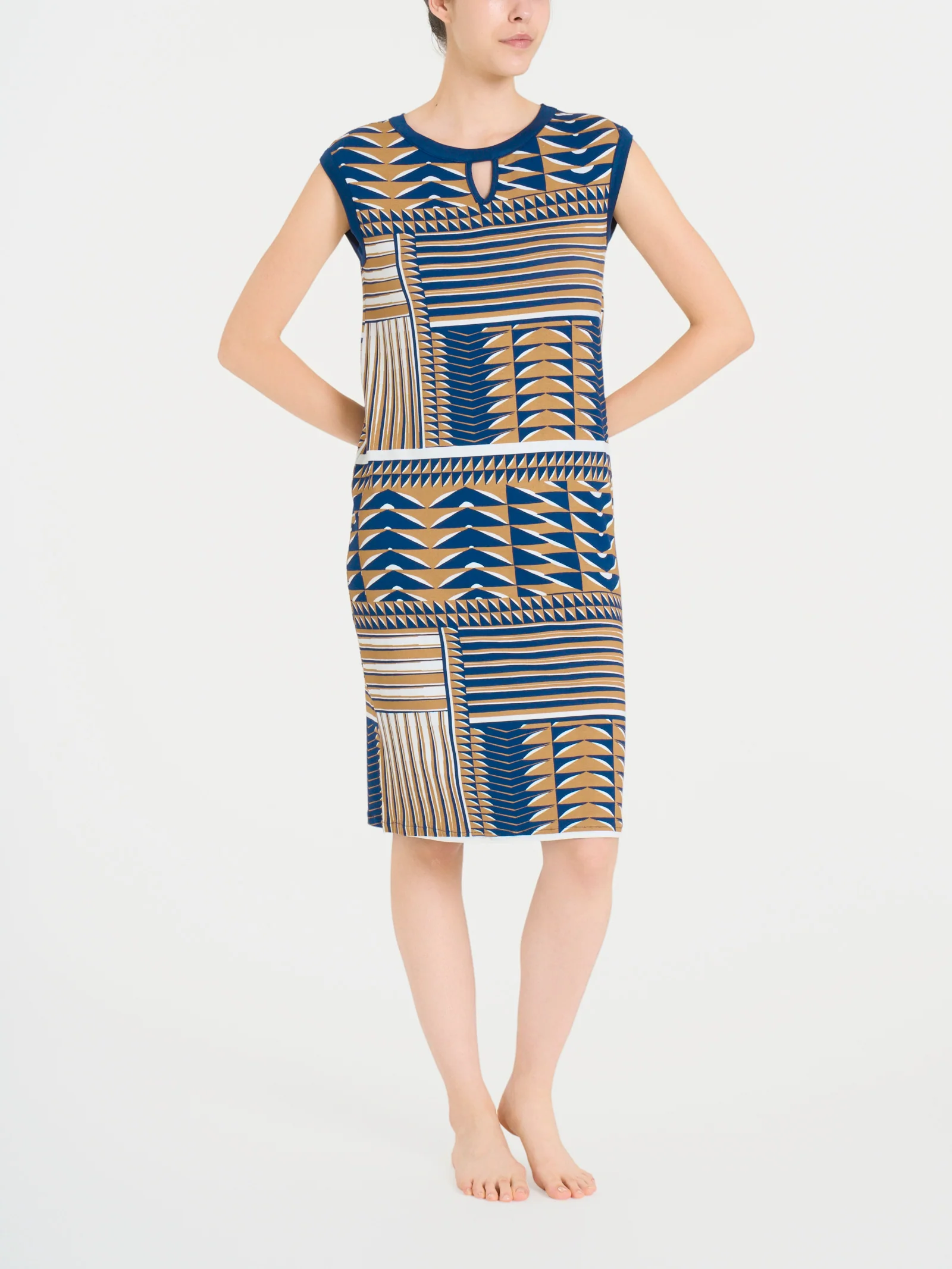 Abito smanicato con geometric pattern in Viscosa Summer - Fant. Indian Tan