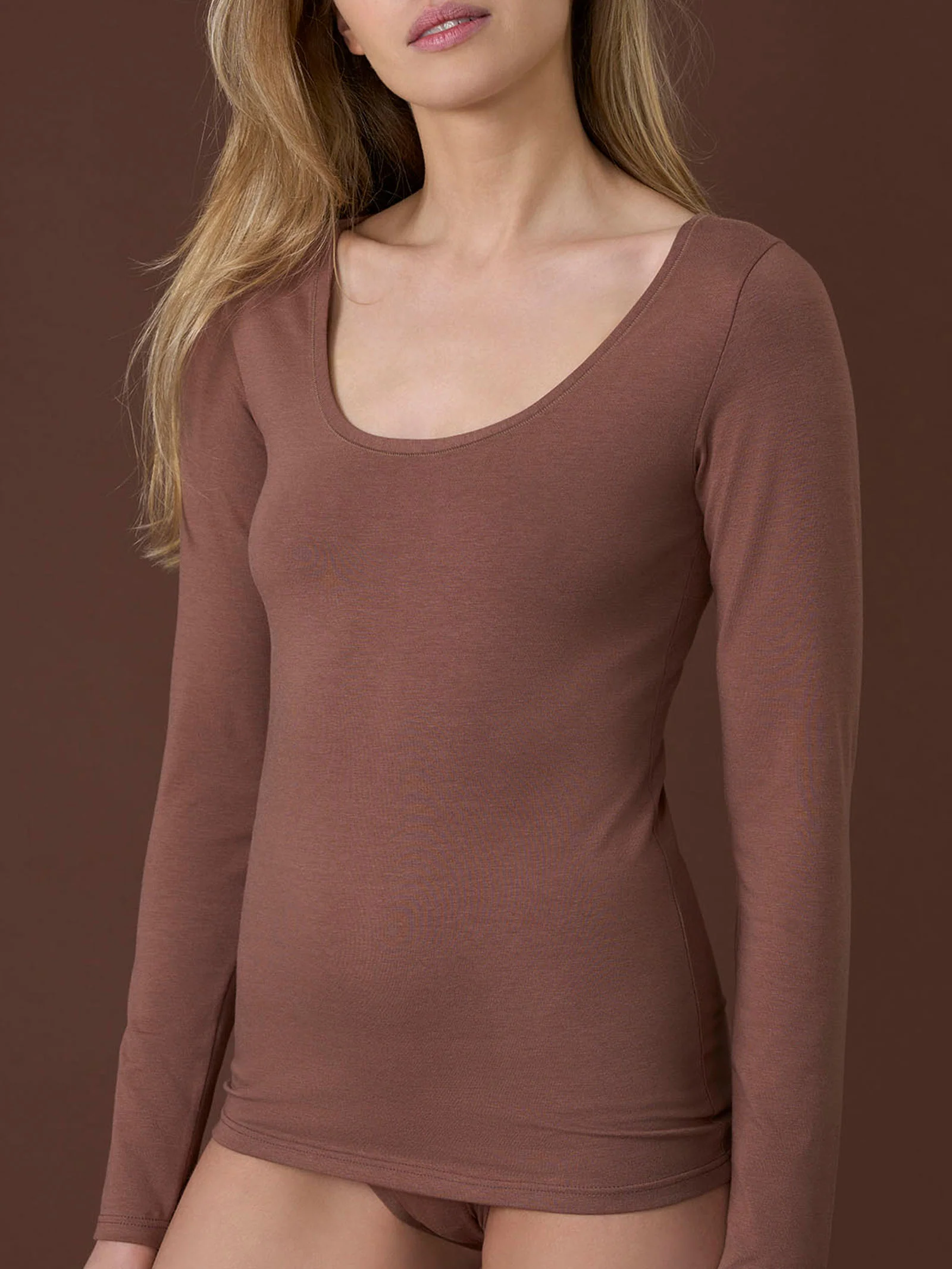 beYOUtiful - Maglietta a manica lunga in cotone elasticizzato extra fine - Acorn