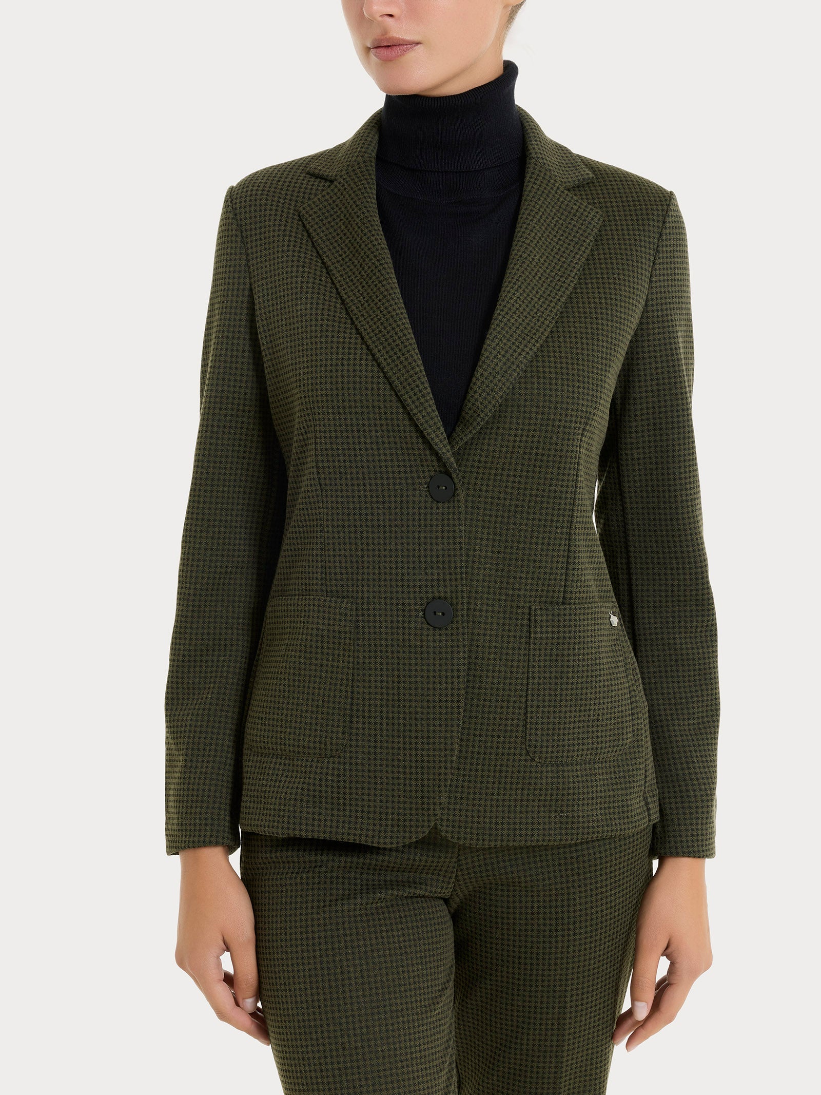 Blazer con due bottoni e micro check in Eco Jacquard - Fant. Dark Olive