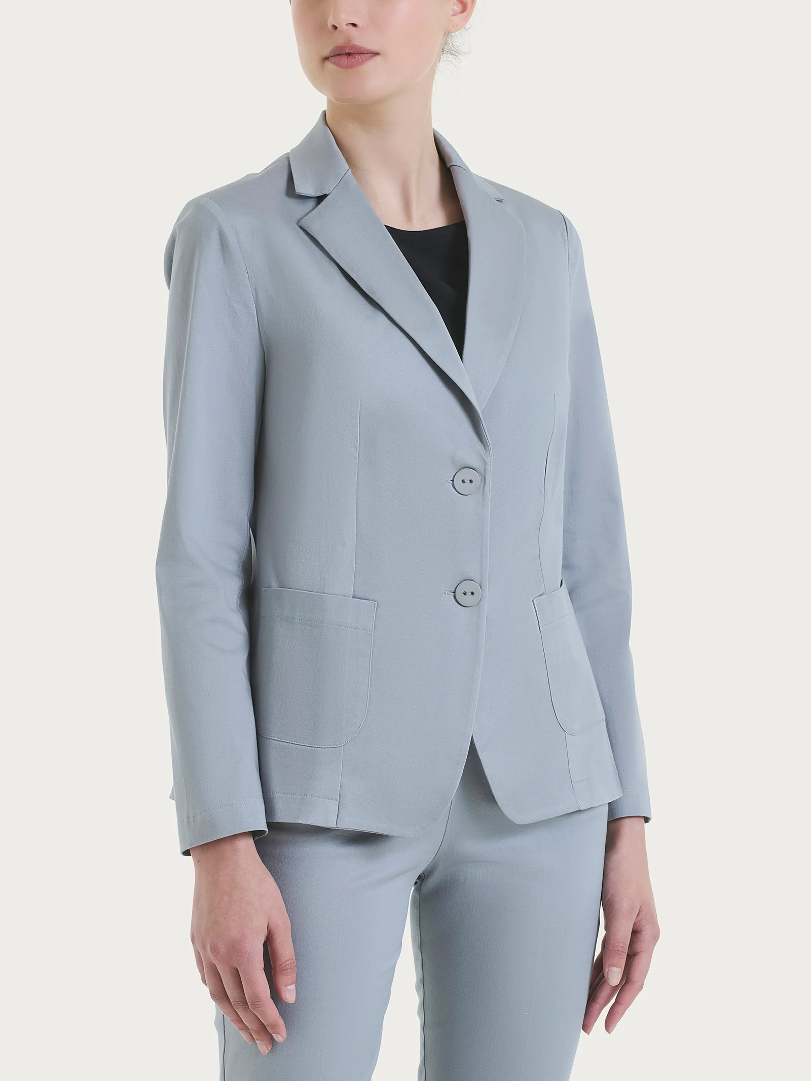 Blazer con due bottoni in Satin Power - Ultimate Gray