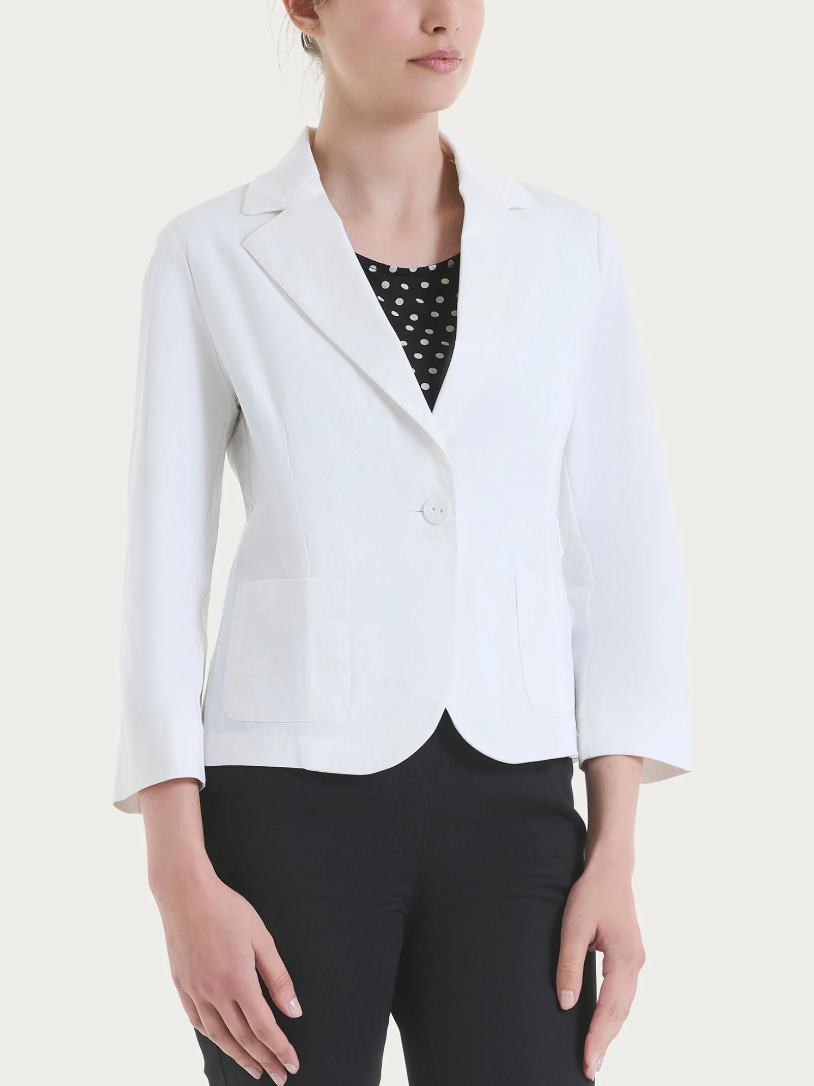 Blazer corto con 1 bottone e manica 3/4 in Satin Power - Bianco