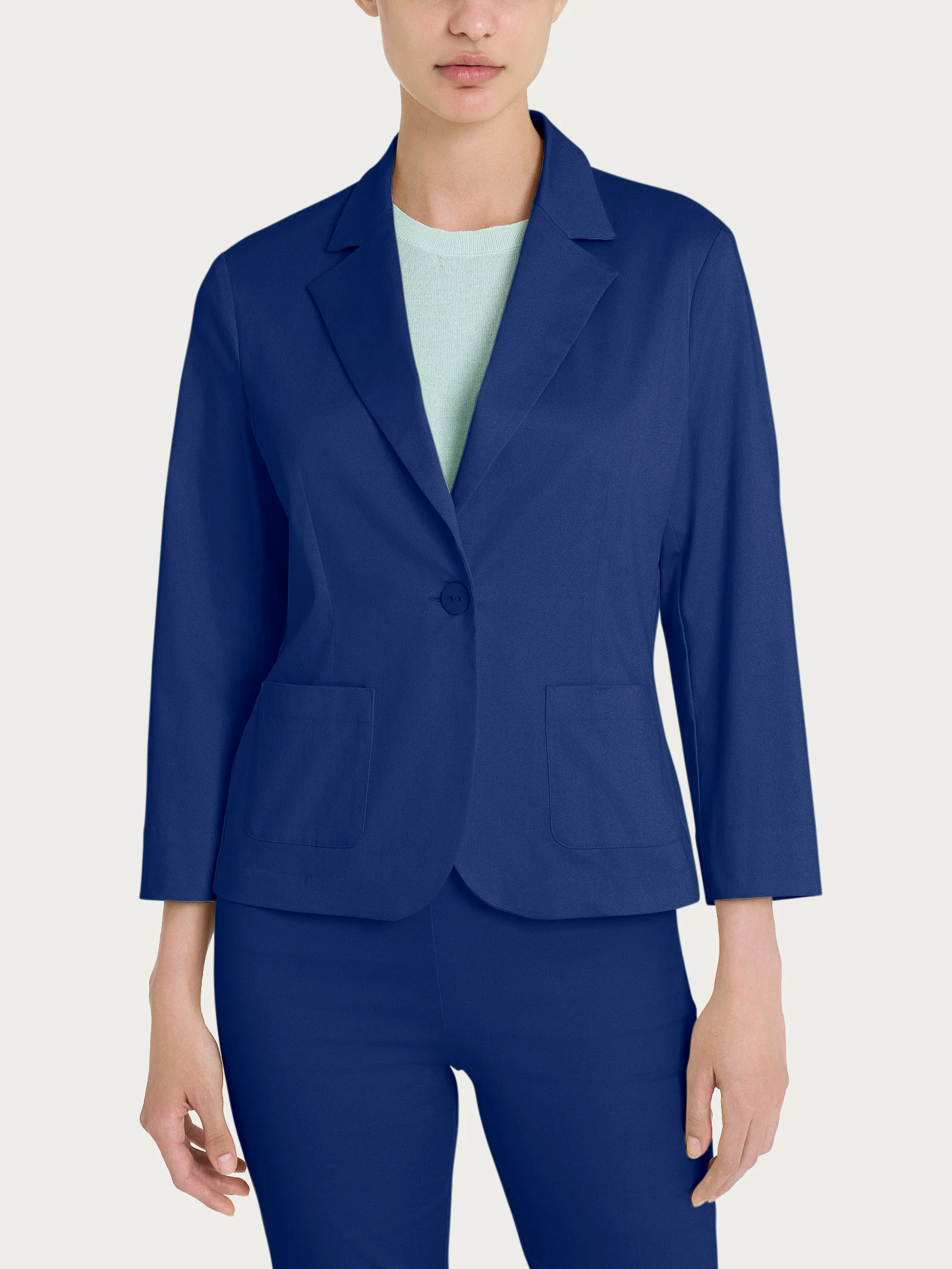 Blazer corto con 1 bottone e manica 3/4 in Satin Power - Blueberry