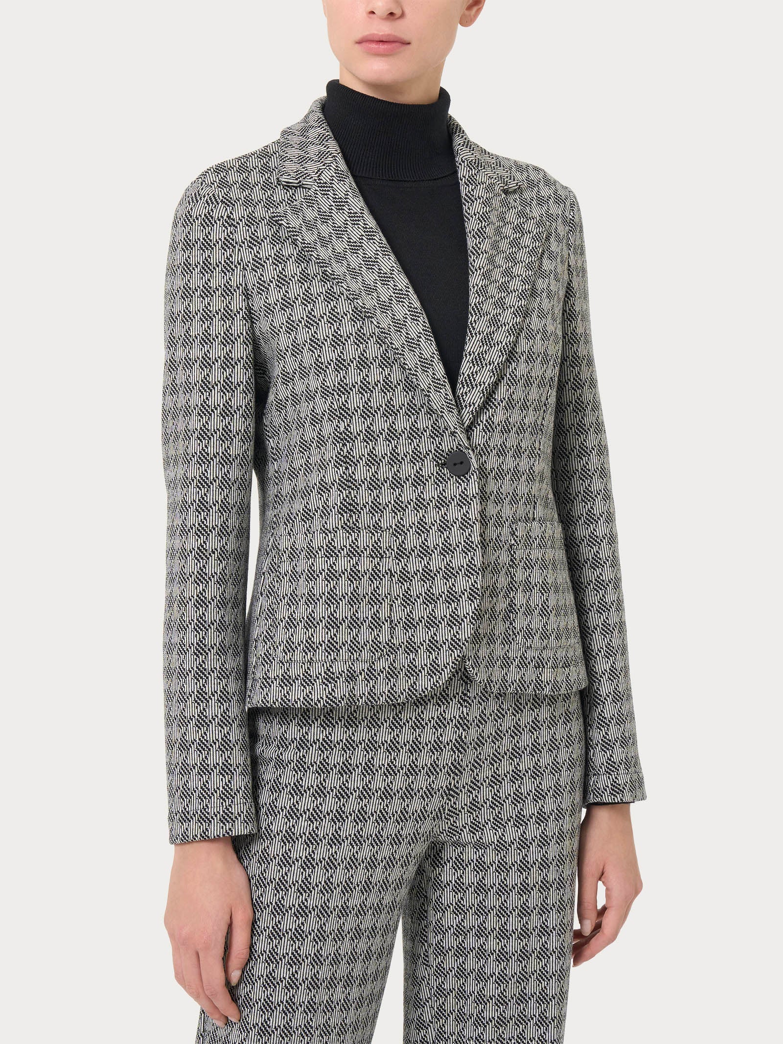 Blazer corto con 1 bottone in tessuto Eco Jacquard - Fant.Nero