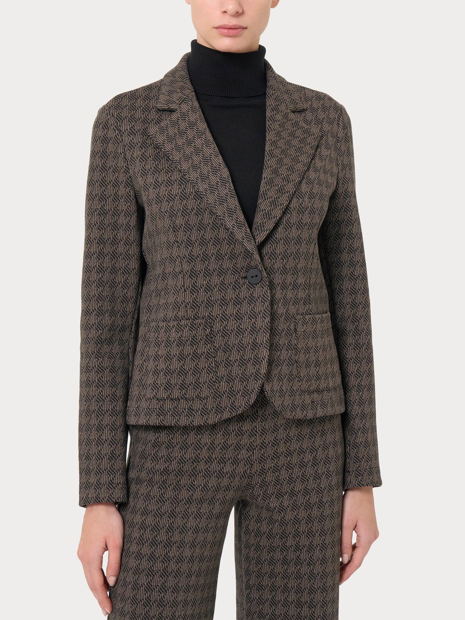 Blazer corto con 1 bottone in tessuto Eco Jacquard - Fant. Pine Bark