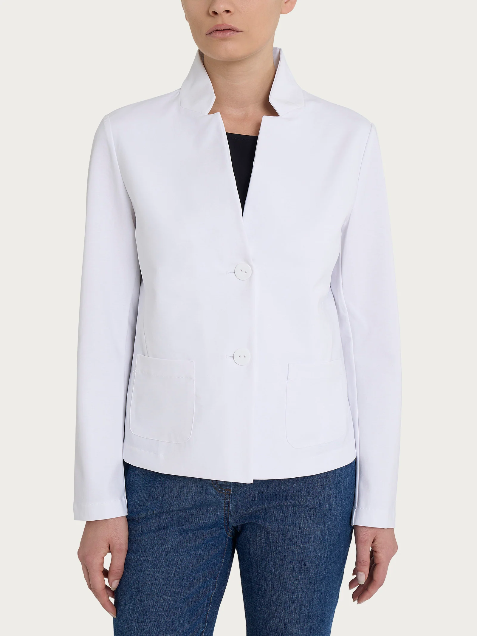 Blazer corto con revers alzato in Compact Light - Bianco