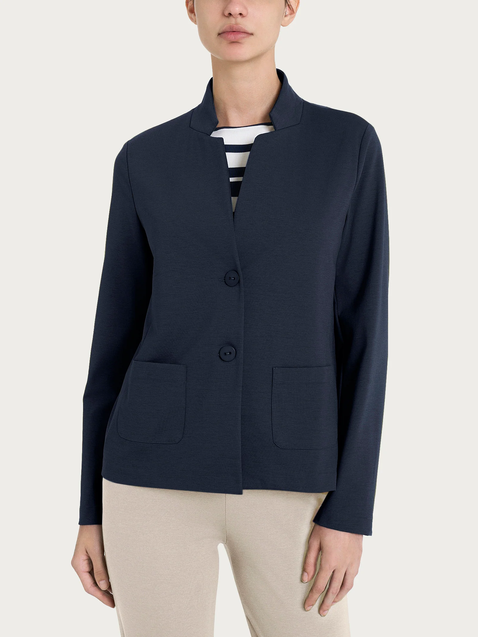 Blazer corto con revers alzato in Compact Light - Bleu