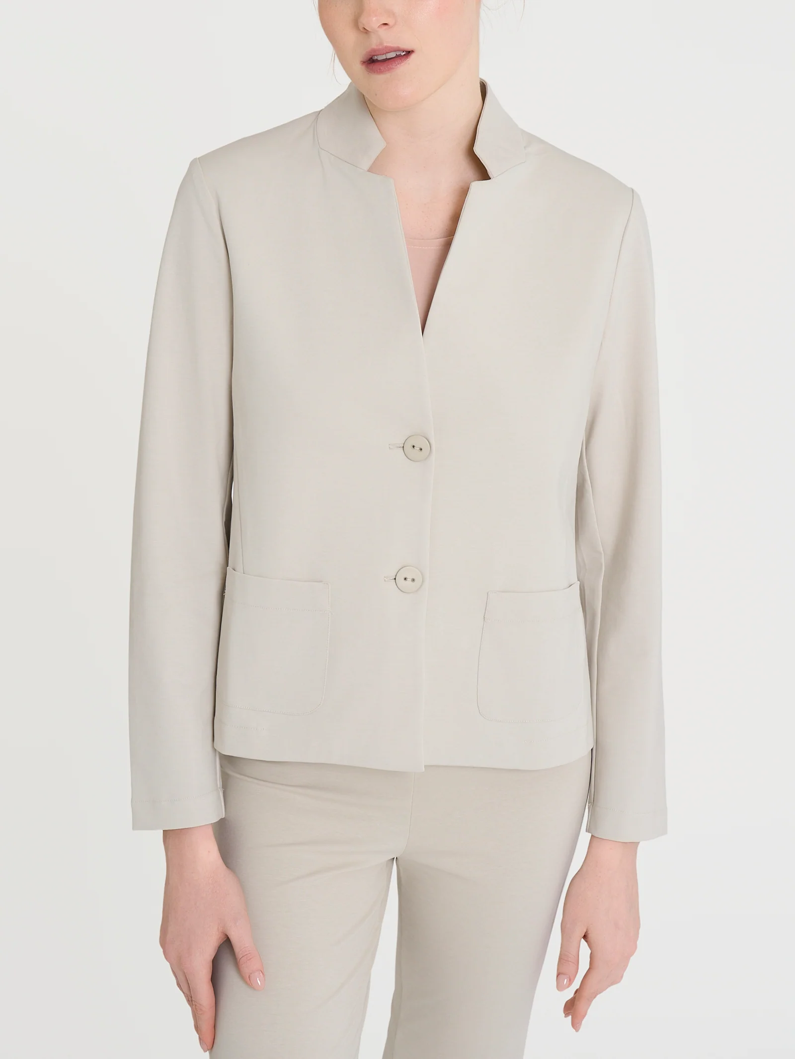 Blazer corto con revers alzato in Compact Light - Champignon