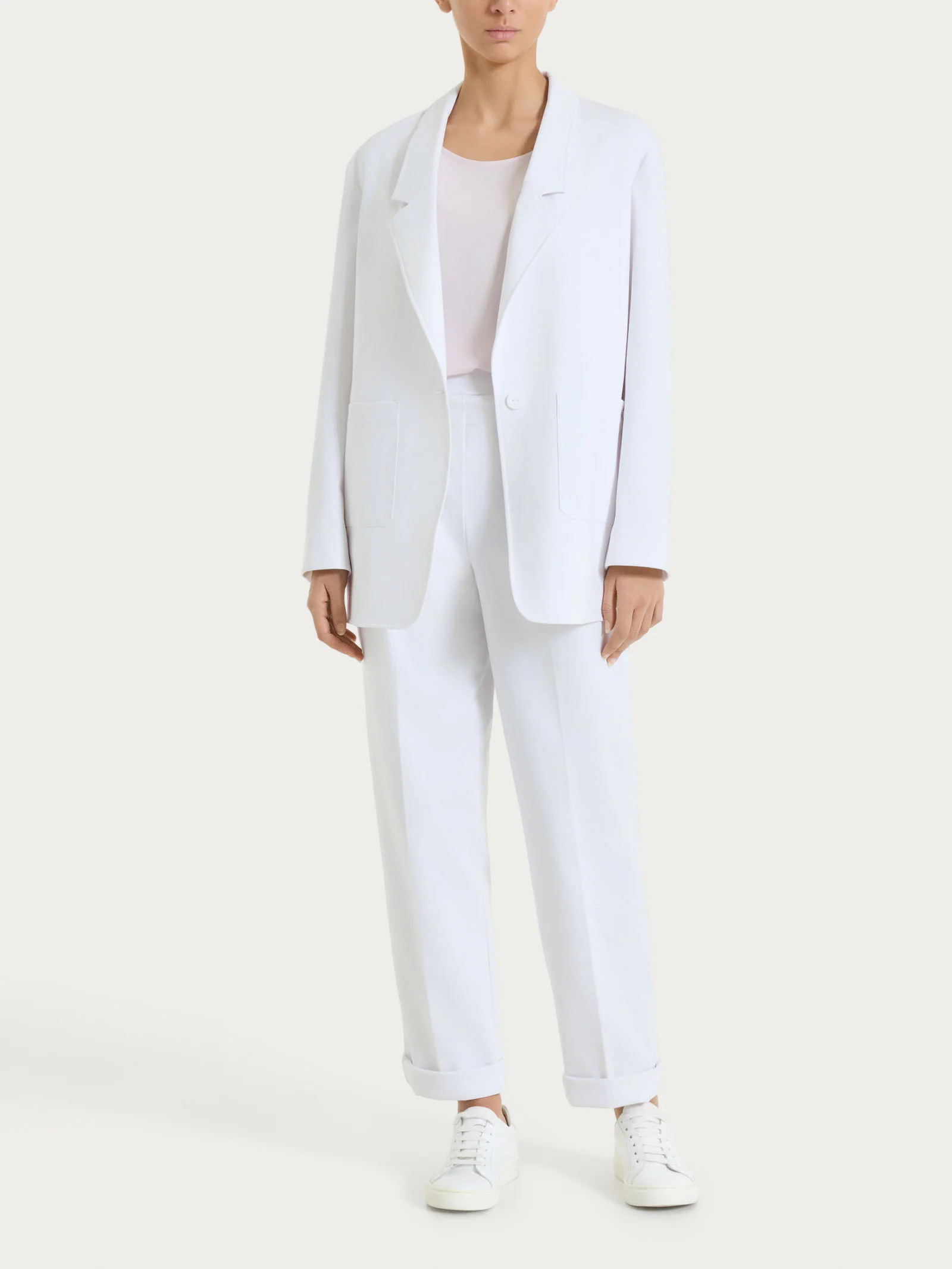 Blazer destrutturato con un bottone in Compact Light - Bianco - Image 4
