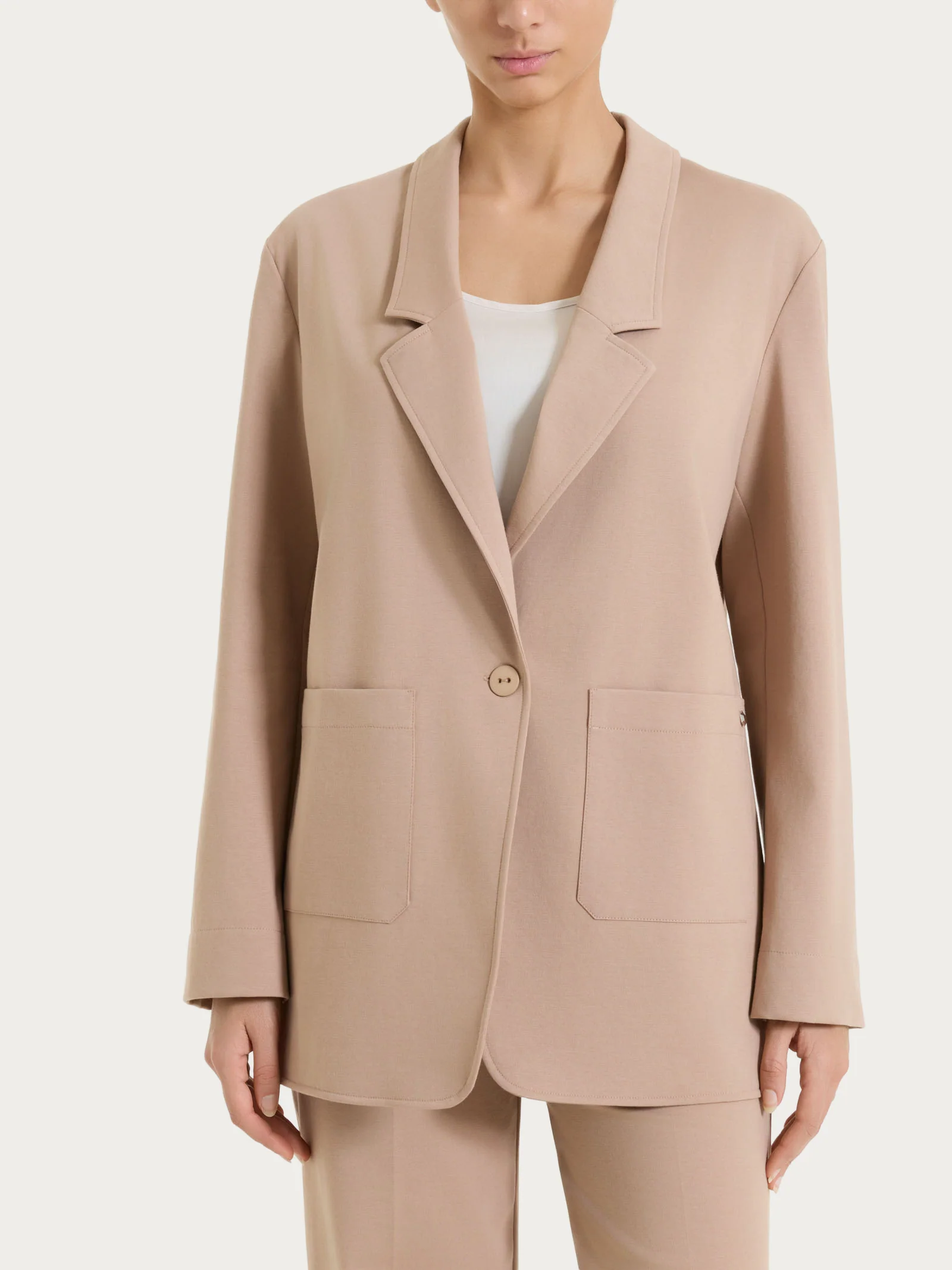 Blazer destrutturato con un bottone in Compact Light - Warm Taupe