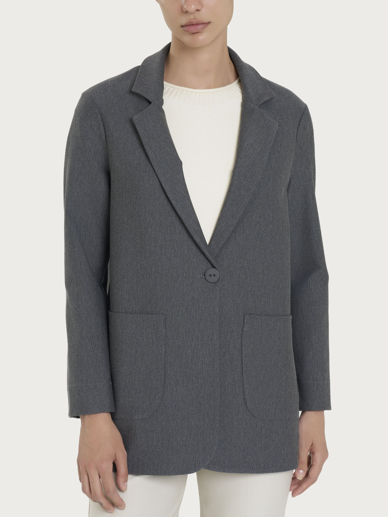 Blazer destrutturato in tessuto Compact - Ardesia Mel.