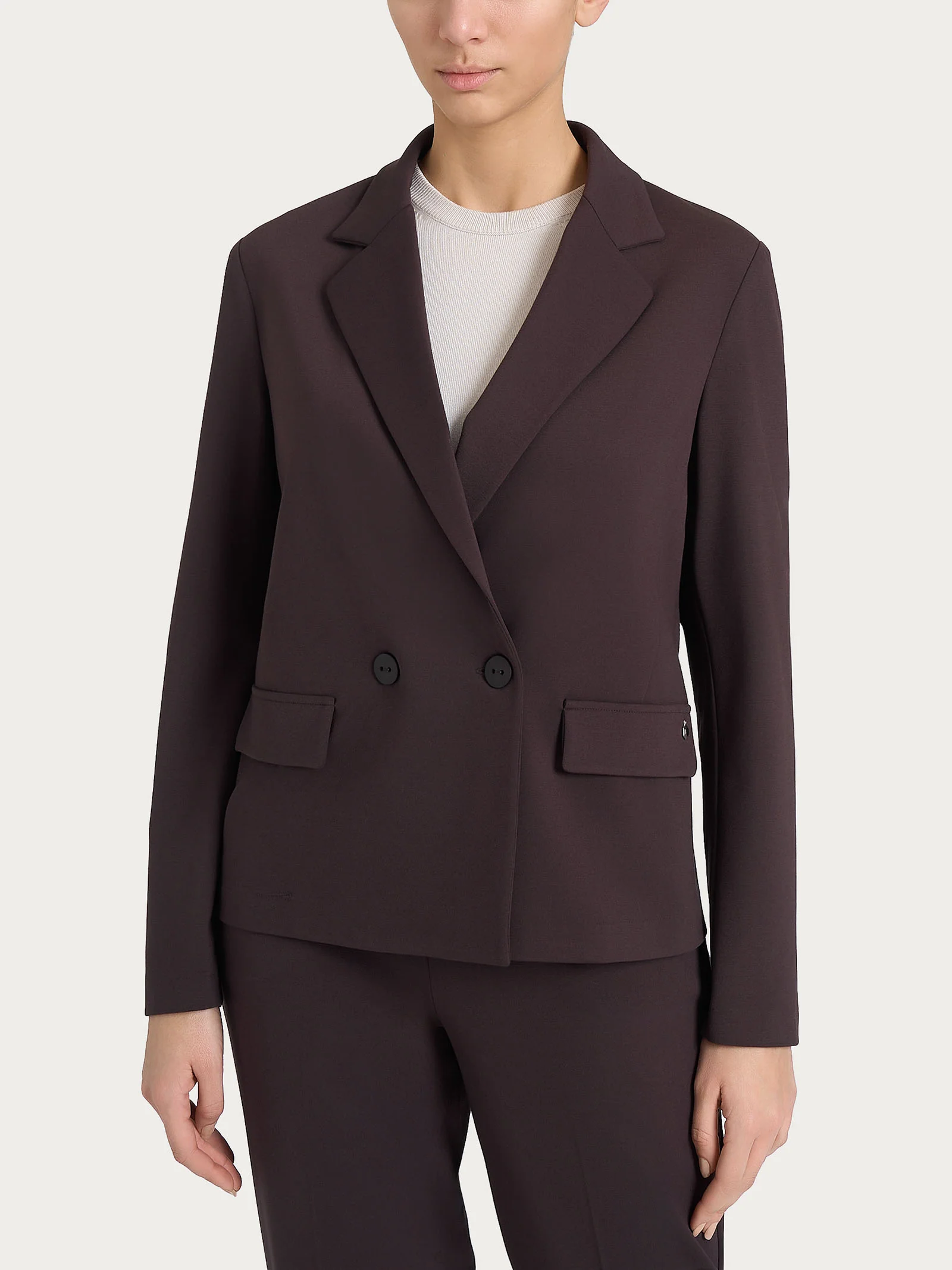 Blazer doppio petto in Cashmere Compact - Chocolate Torte