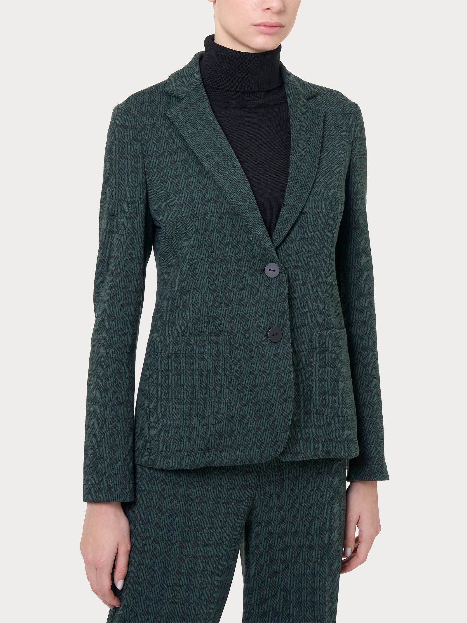 Blazer due bottoni in tessuto Eco Jacquard - Fant. Rain Forest