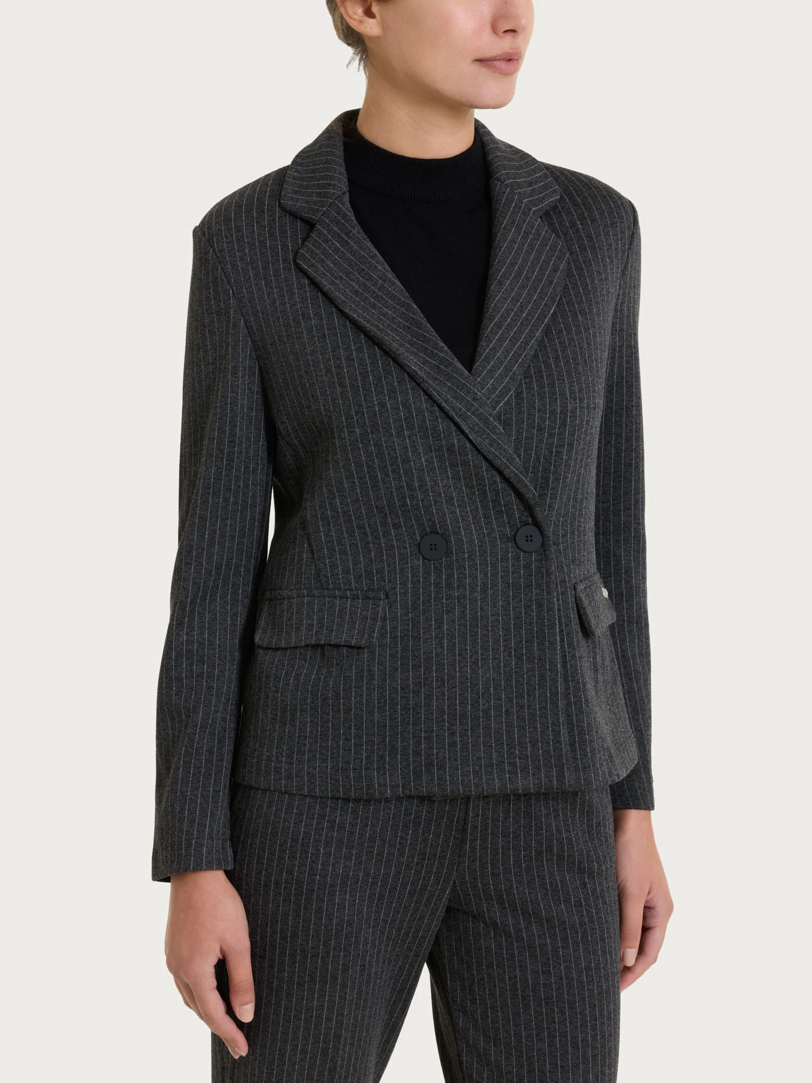 Blazer gessato doppio petto in Eco Jacquard - Fant.Oscuro Mel