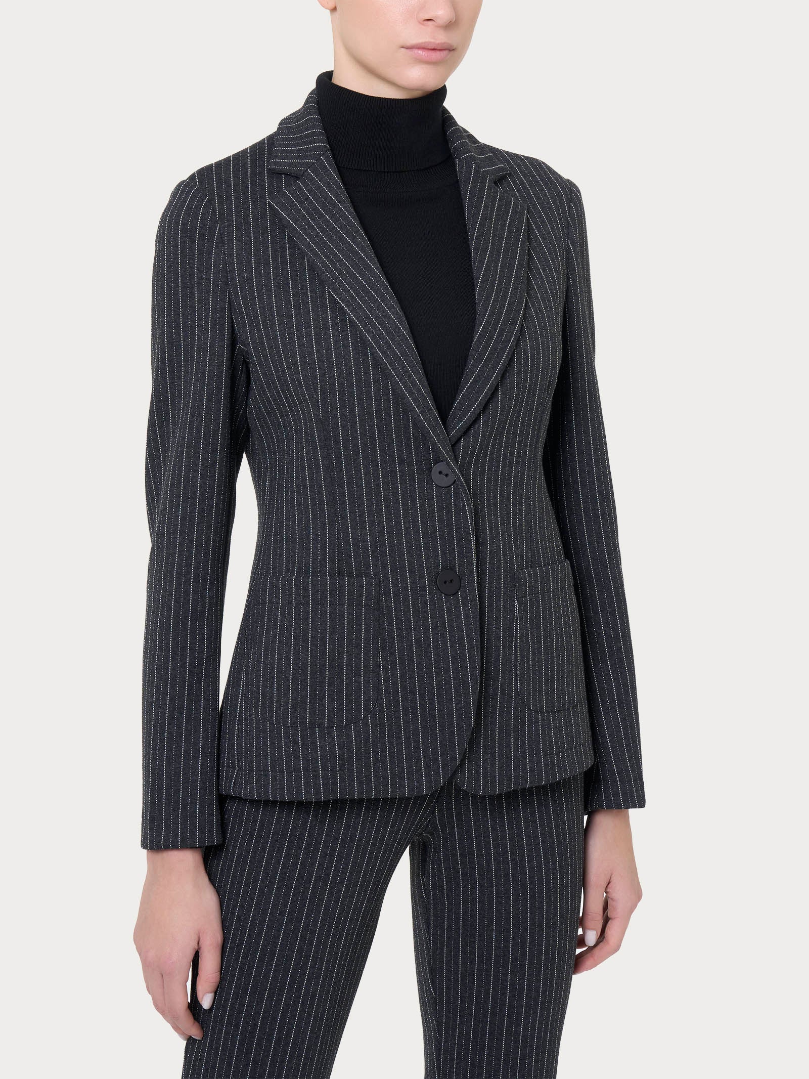 Blazer gessato in tessuto Eco Jacquard - Fant.Oscuro Mel