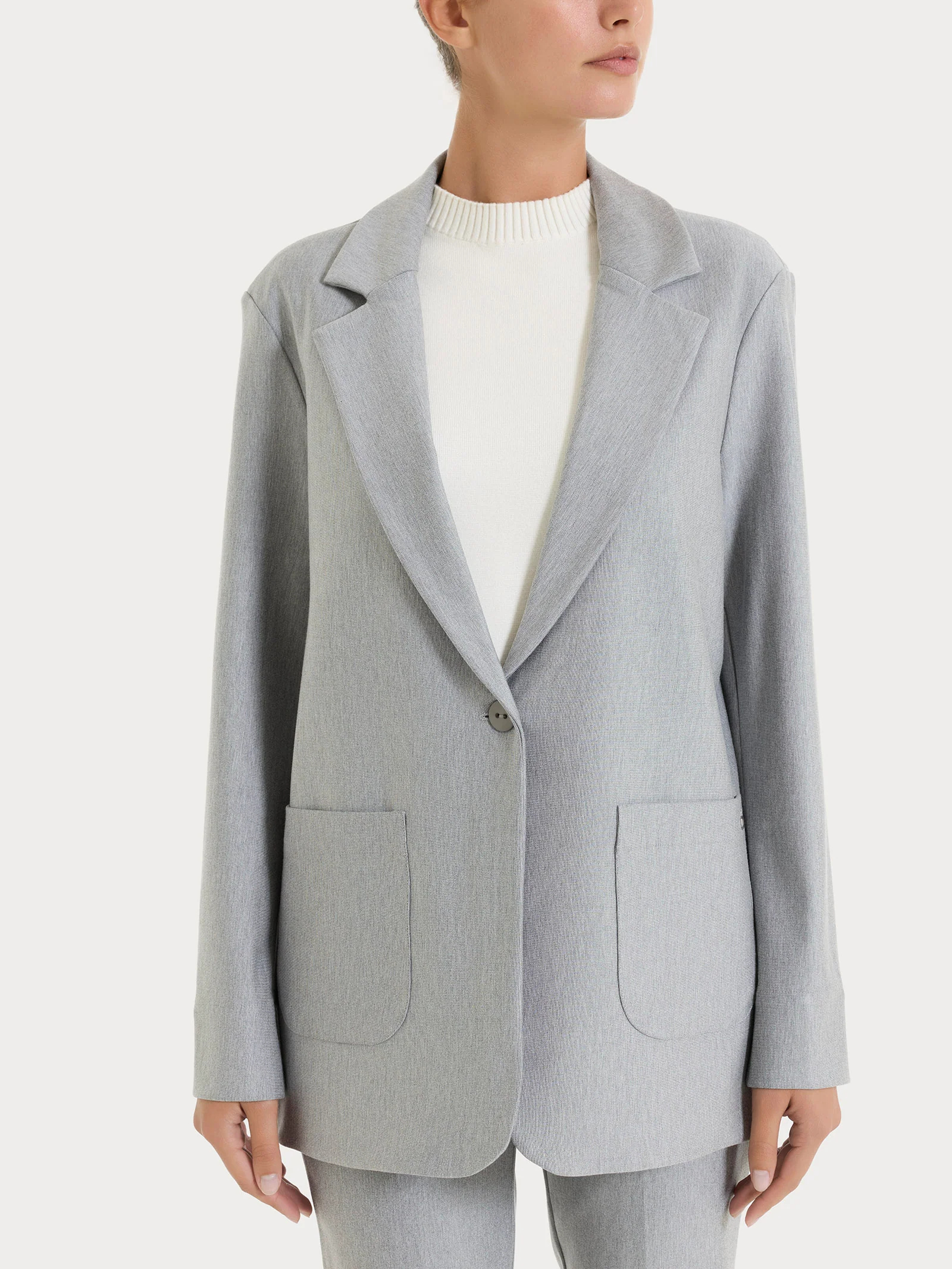 Blazer over con un bottone in Compact - Grigio Mel.