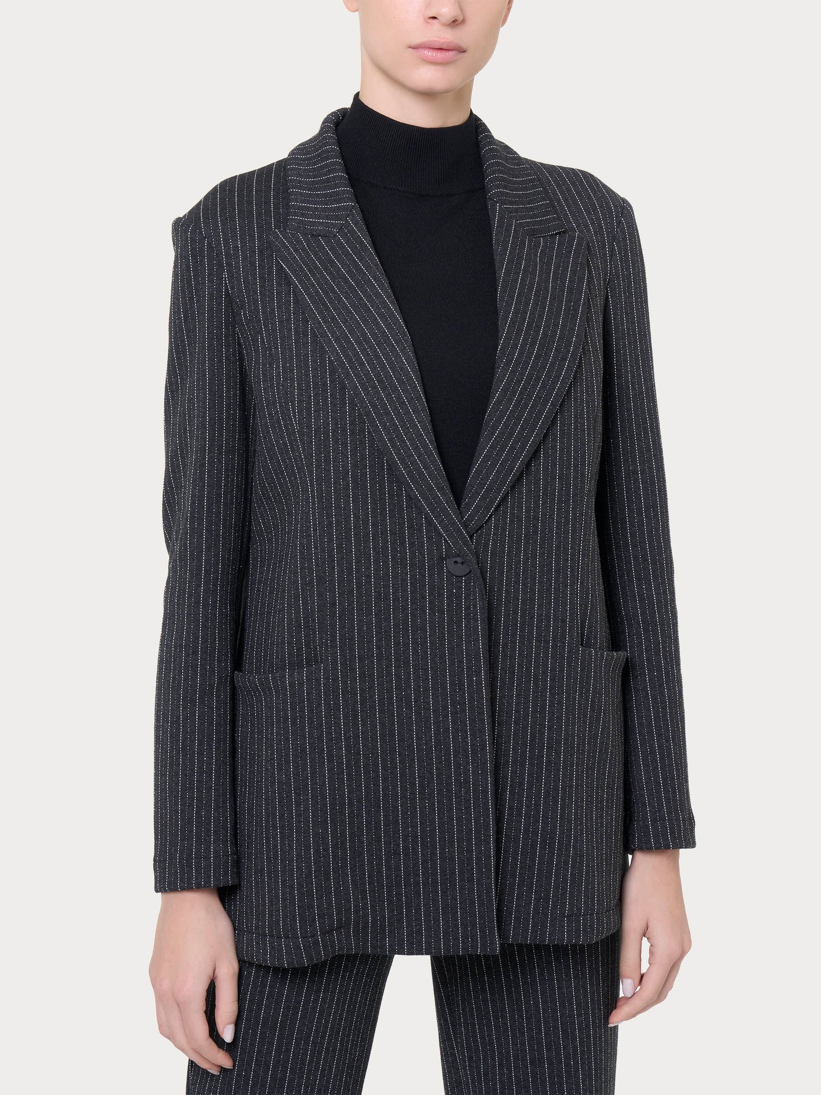Blazer over destrutturato gessato in tessuto Eco Jacquard - Fant.Oscuro Mel