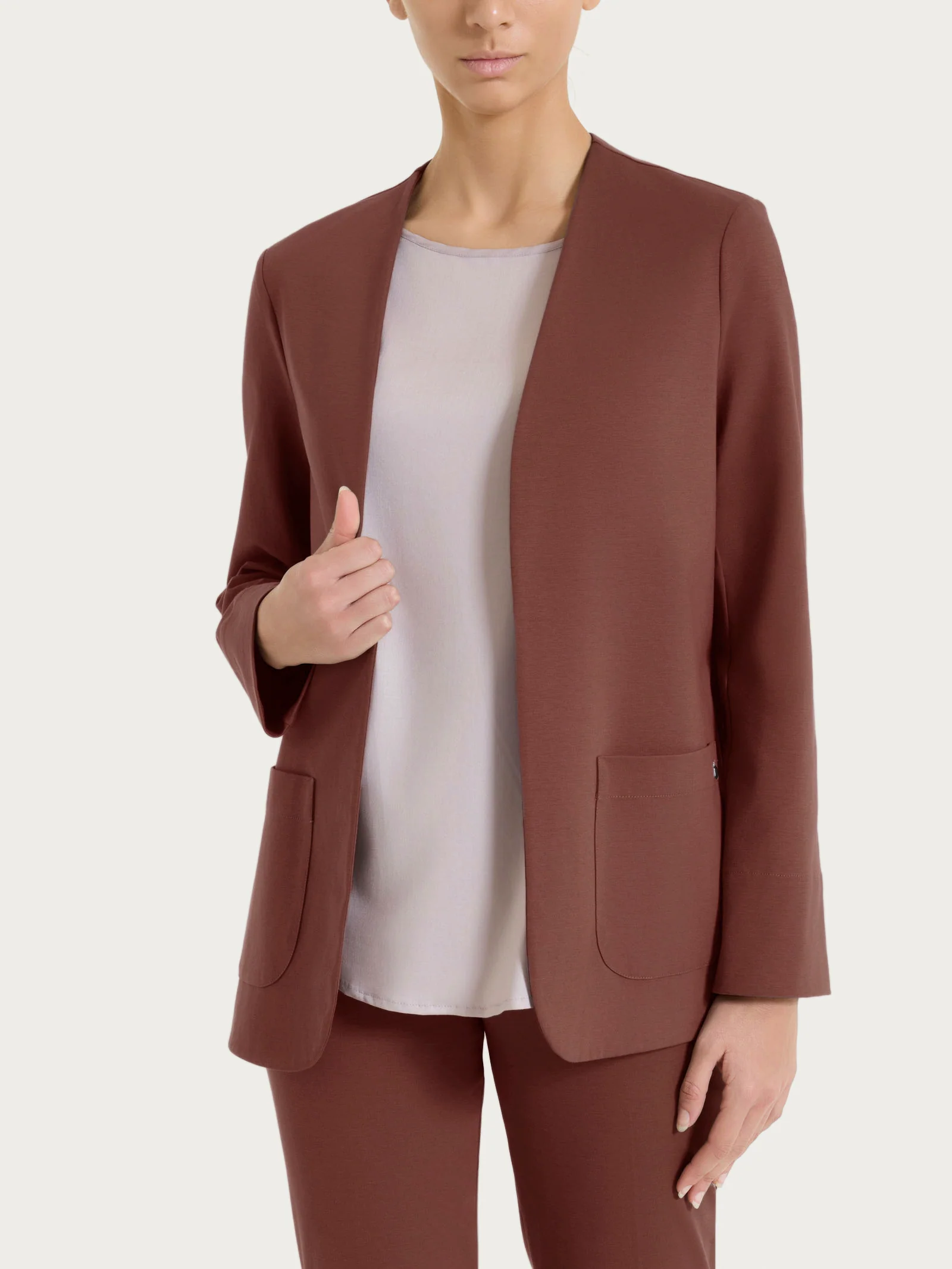 Blazer senza revers in Compact Light - Cappuccino