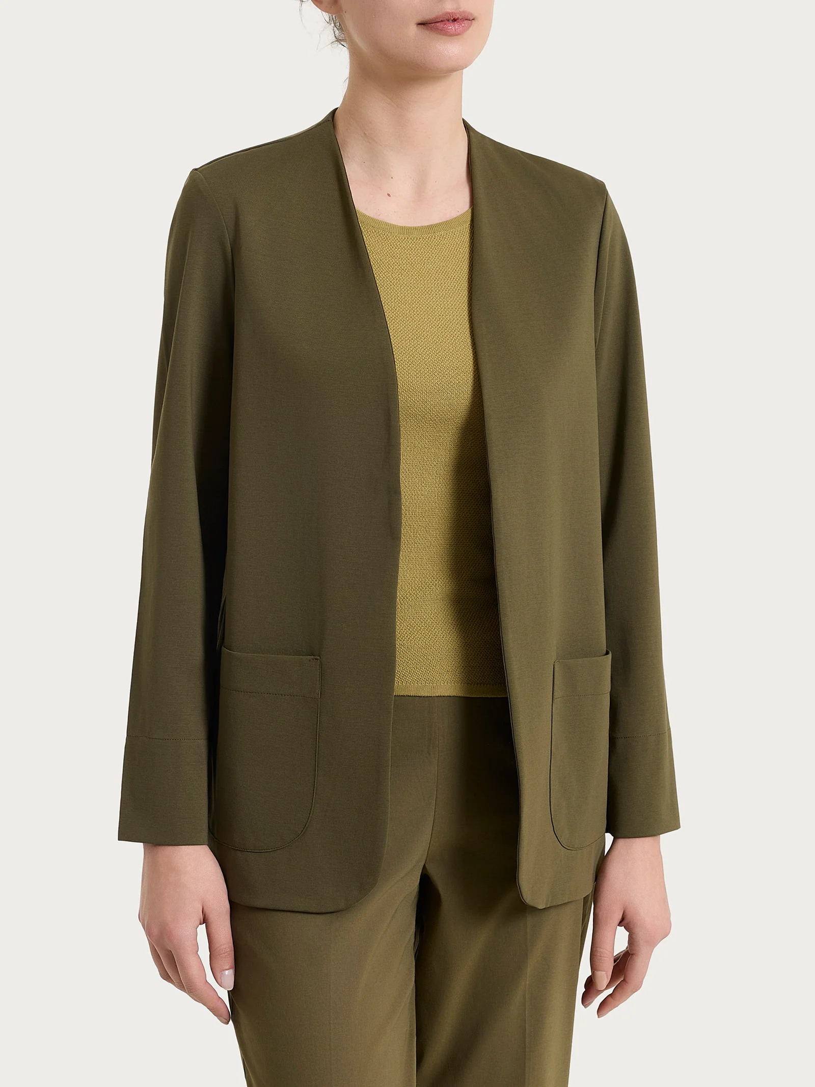 Blazer senza revers in Compact Light - Dark Olive