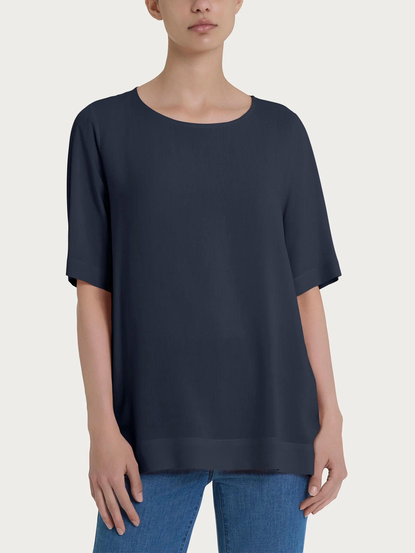 Blusa a manica corta in Ecoseta - Bleu