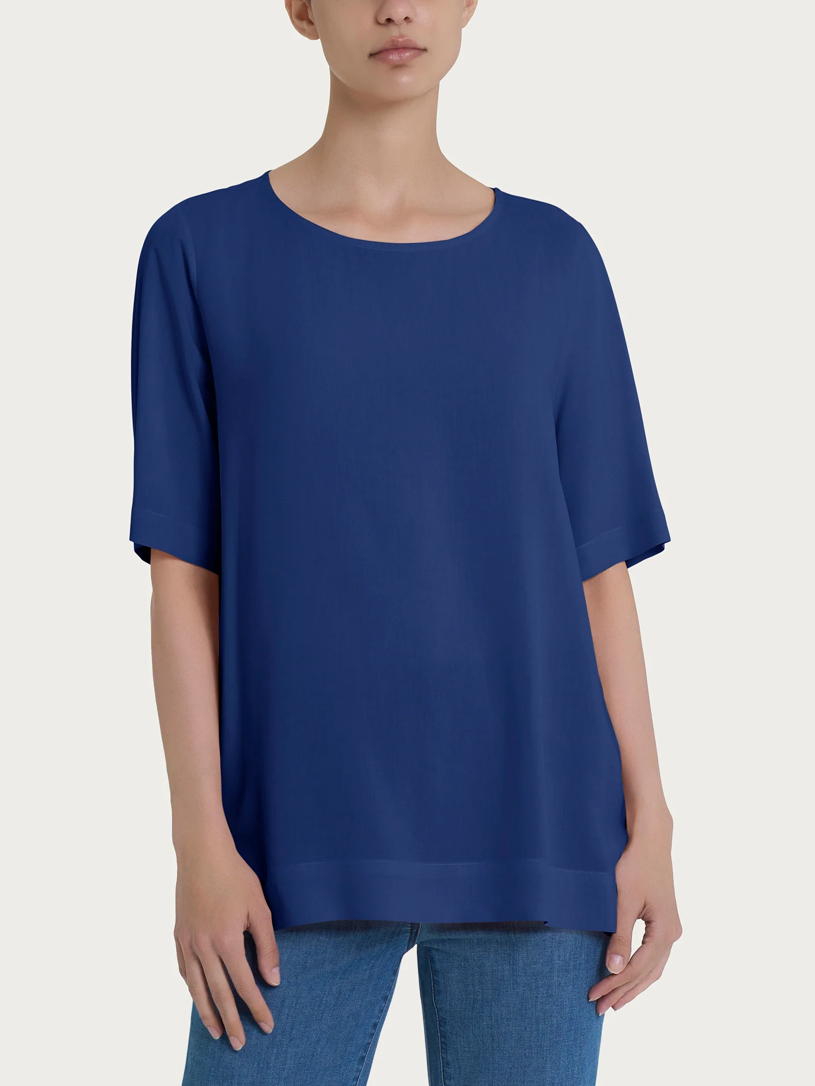 Blusa a manica corta in Ecoseta - Blueberry