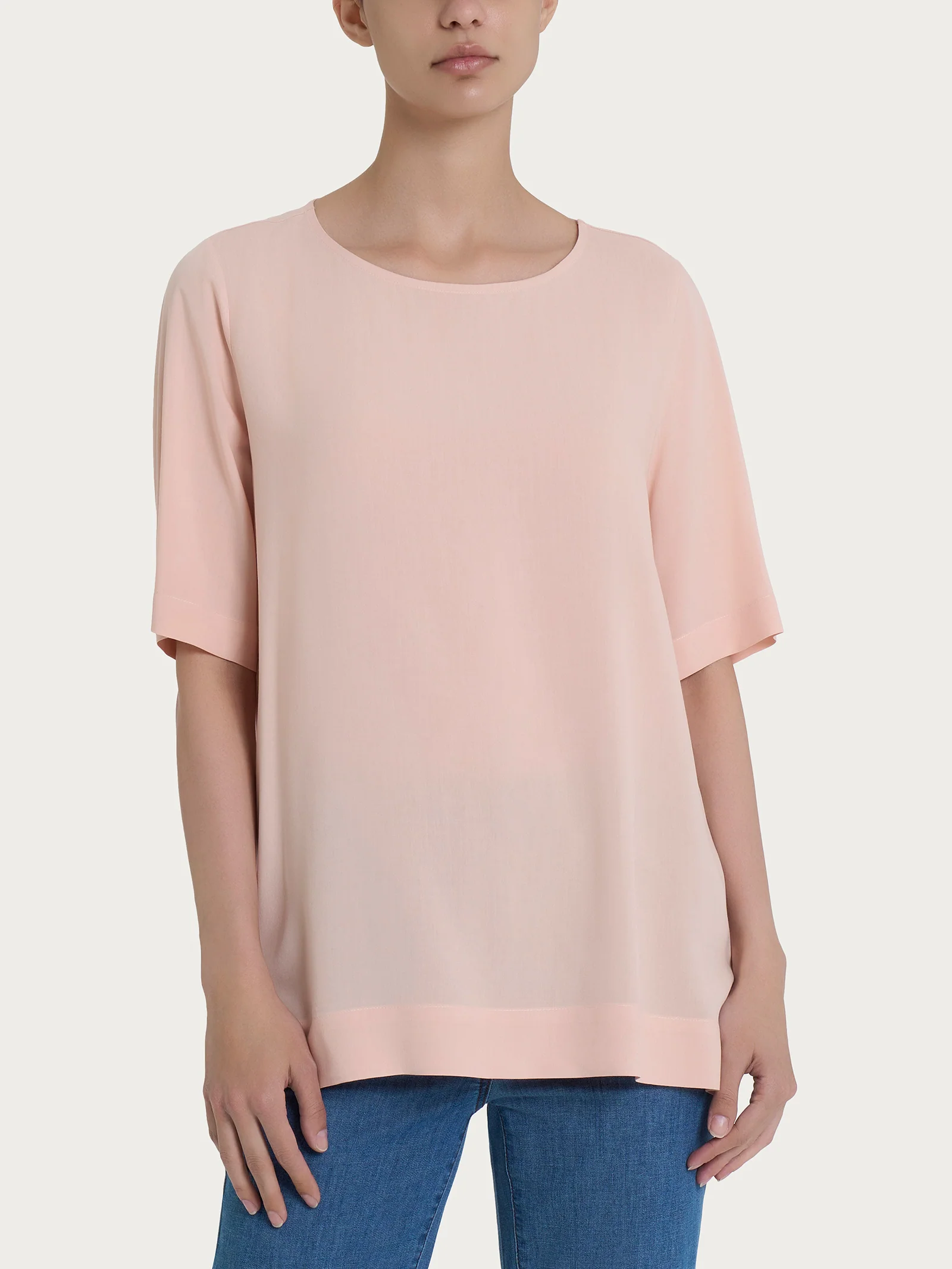 Blusa a manica corta in Ecoseta - Cameo Rose
