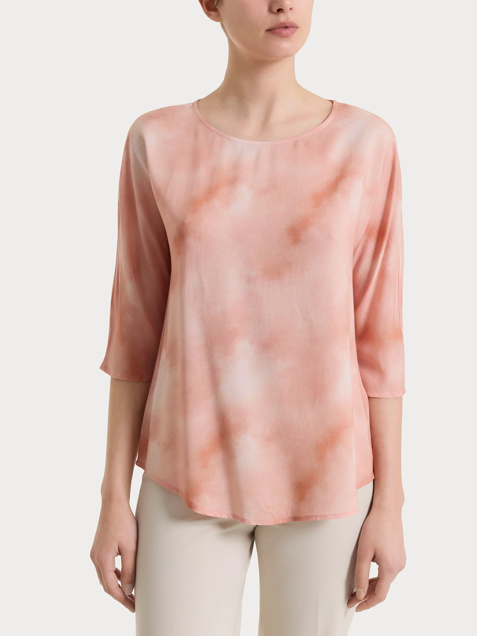 Blusa con manica 3/4 e fantasia in EcoSeta - Fant. Cameo Rose