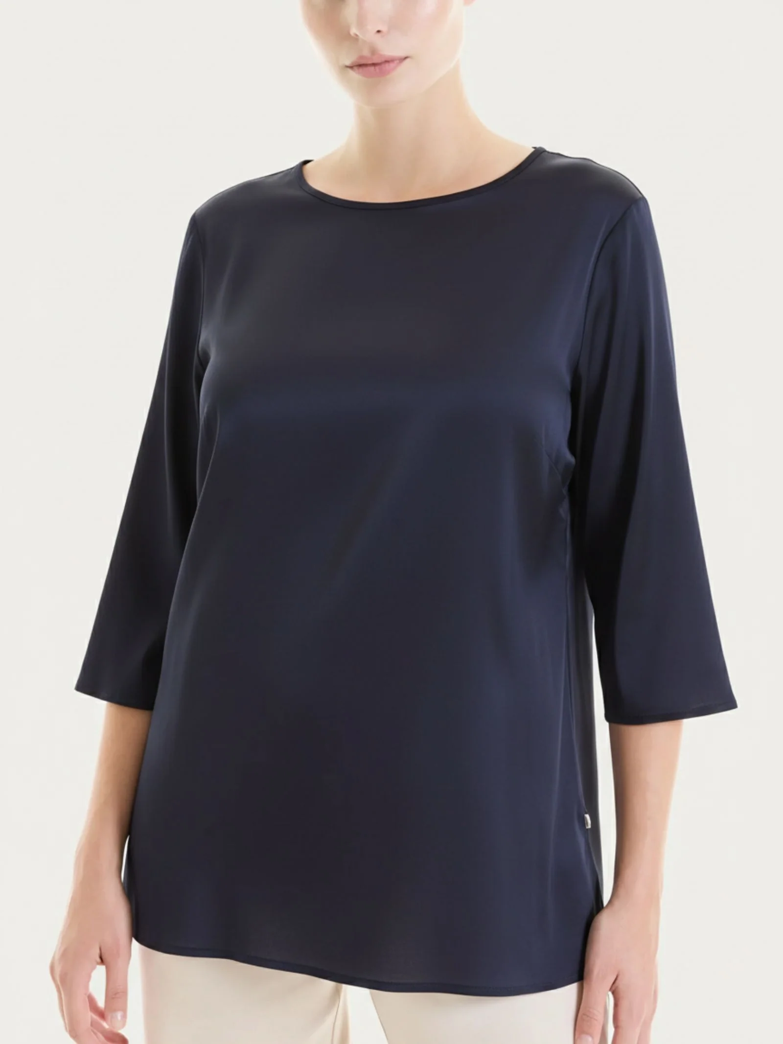 Blusa con manica 3/4 in Stretch Satin - Bleu