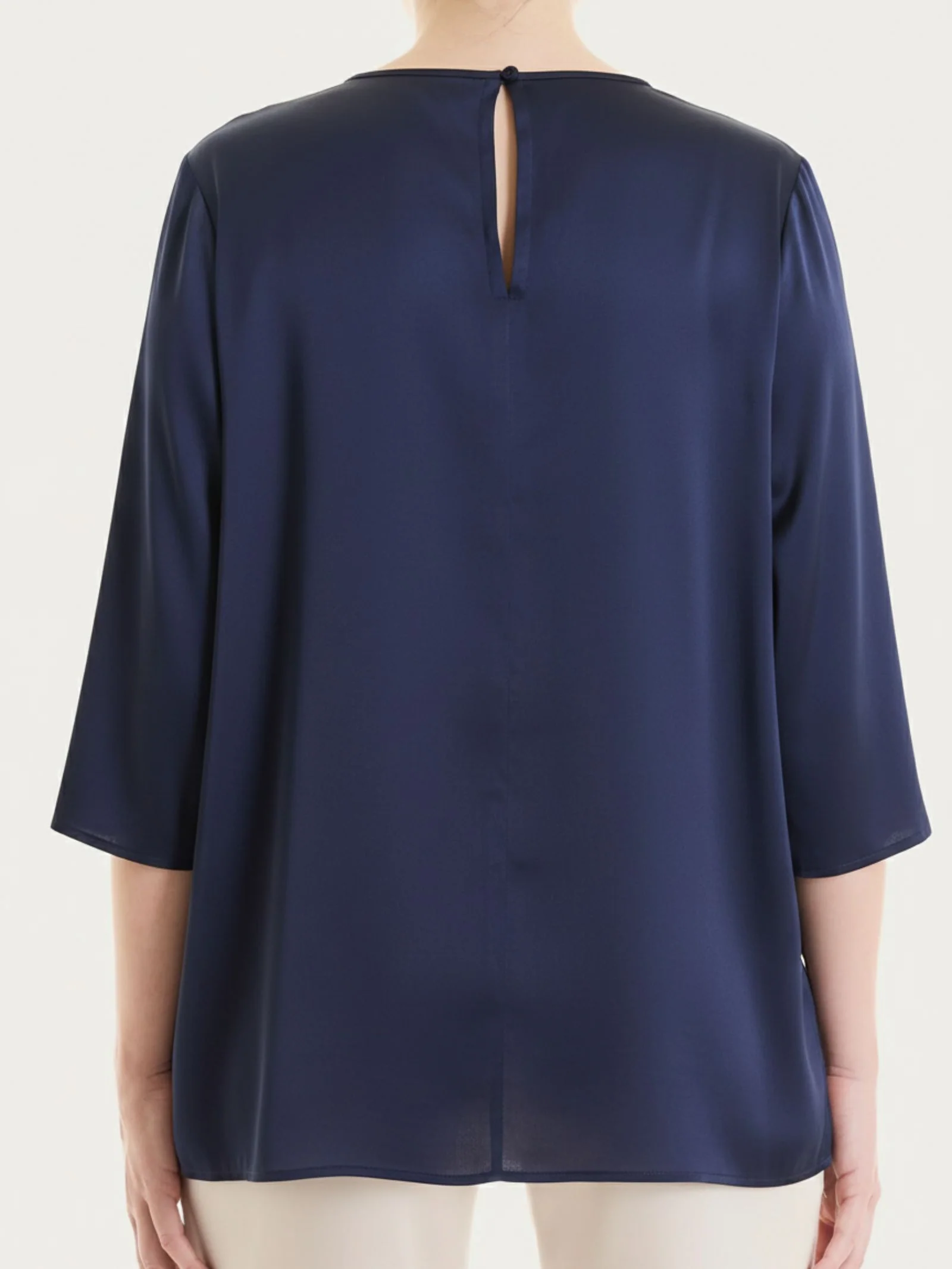 Blusa con manica 3/4 in Stretch Satin - Bleu - Image 5