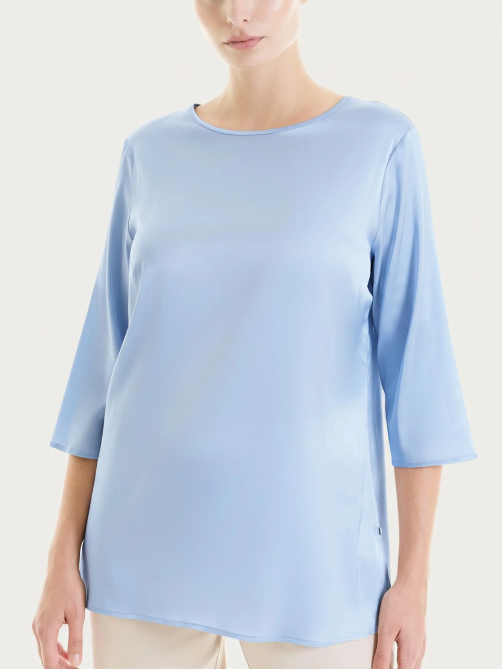 Blusa con manica 3/4 in Stretch Satin - Dusty Blue