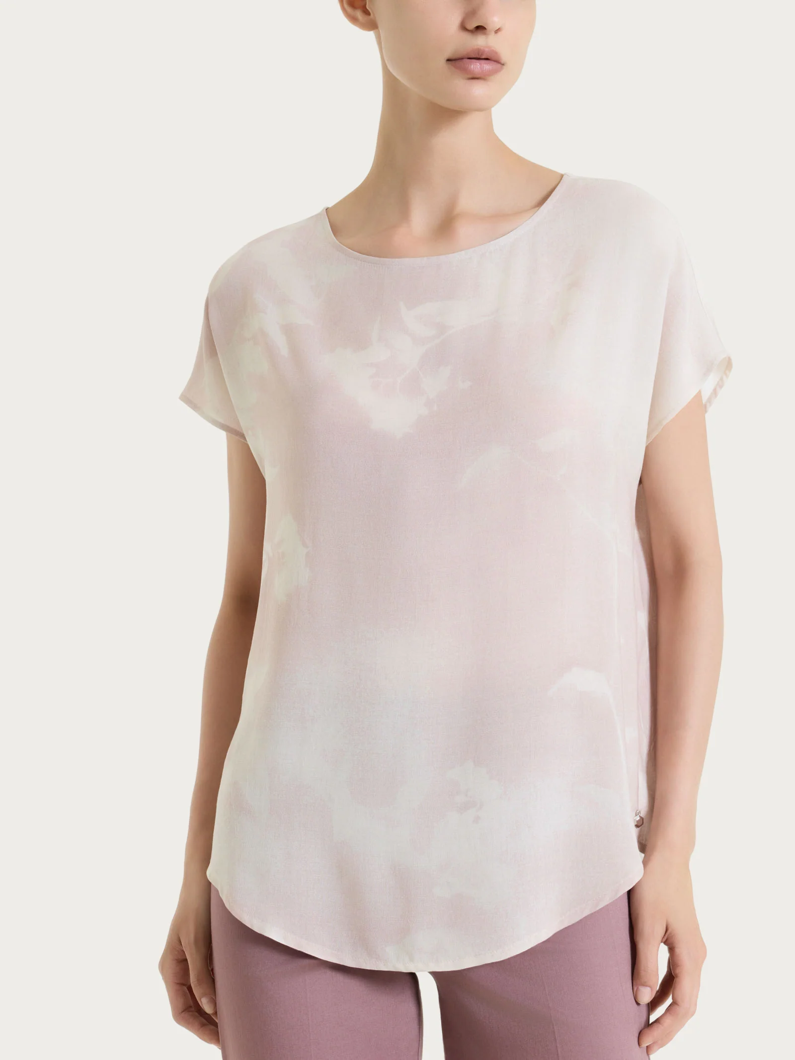 Blusa con manica corta e fantasia in EcoSeta - Fant.Champignon
