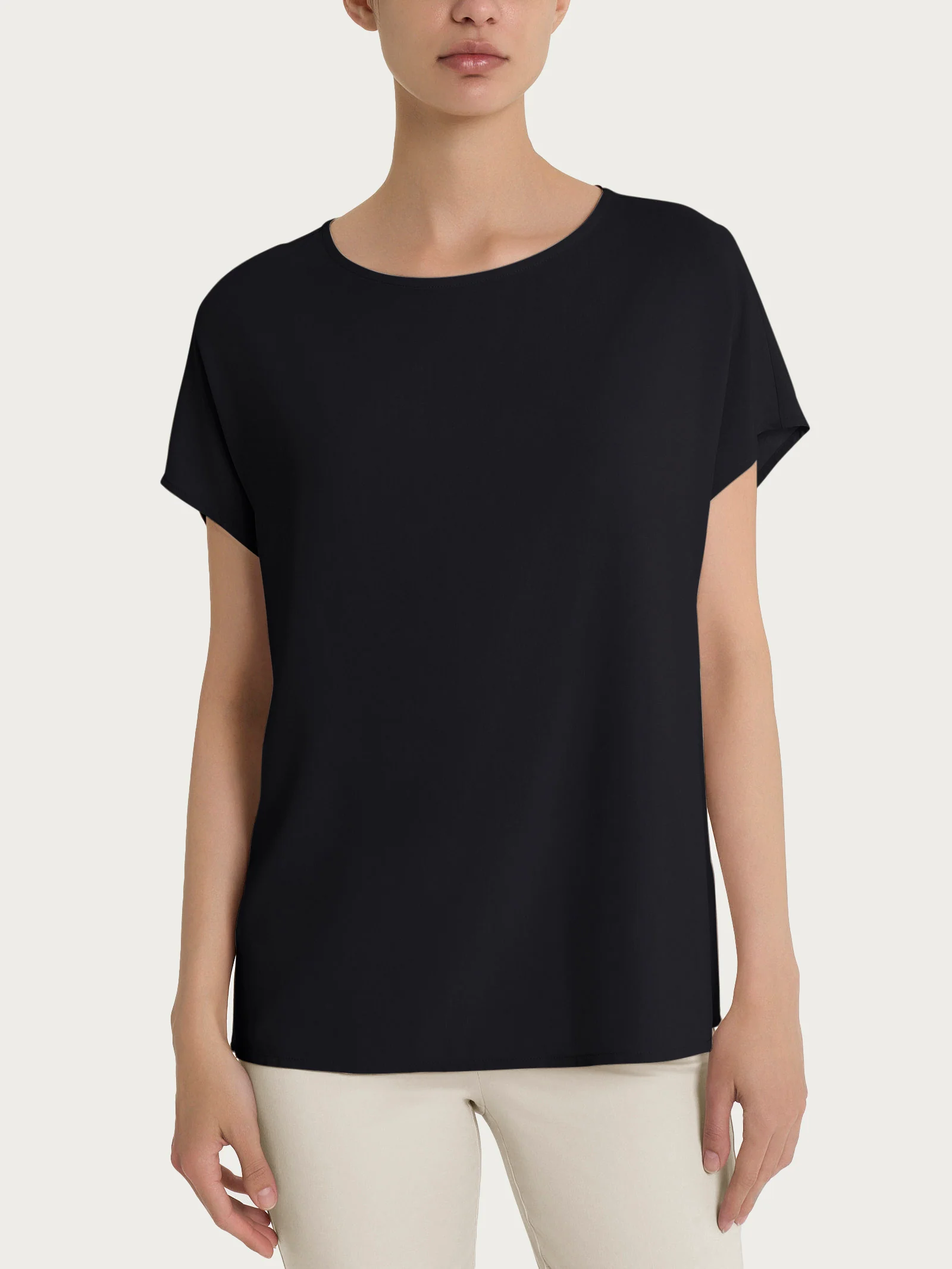 Blusa con manica Kimono in Ecoseta - Nero