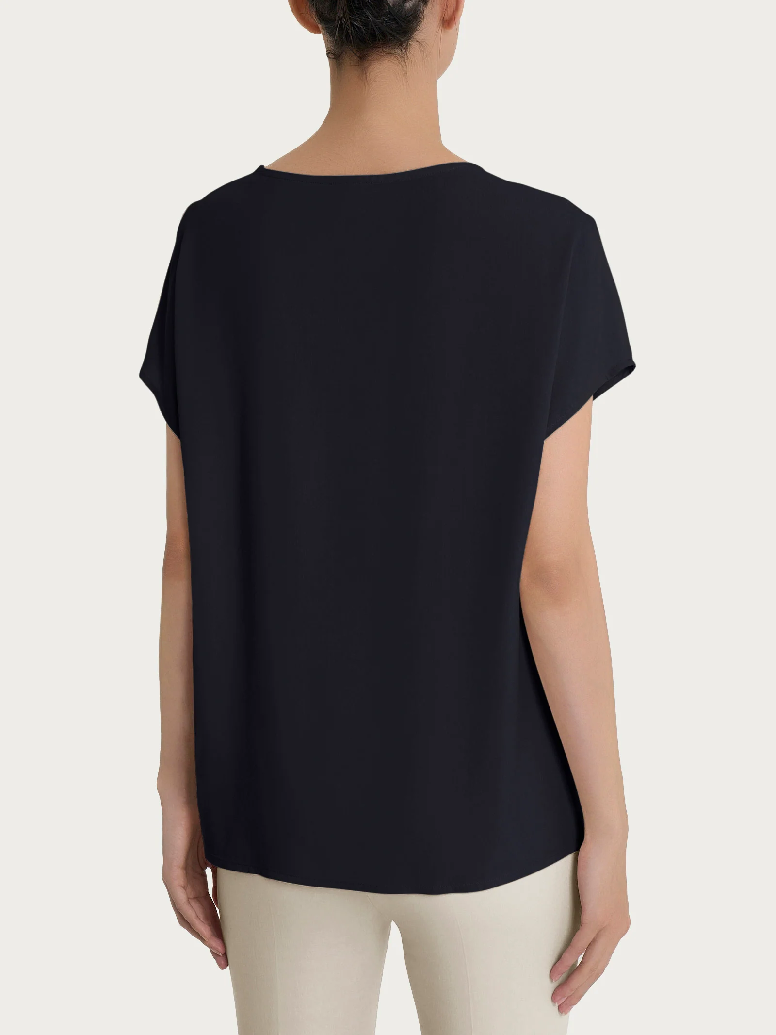 Blusa con manica Kimono in Ecoseta - Nero - Image 2