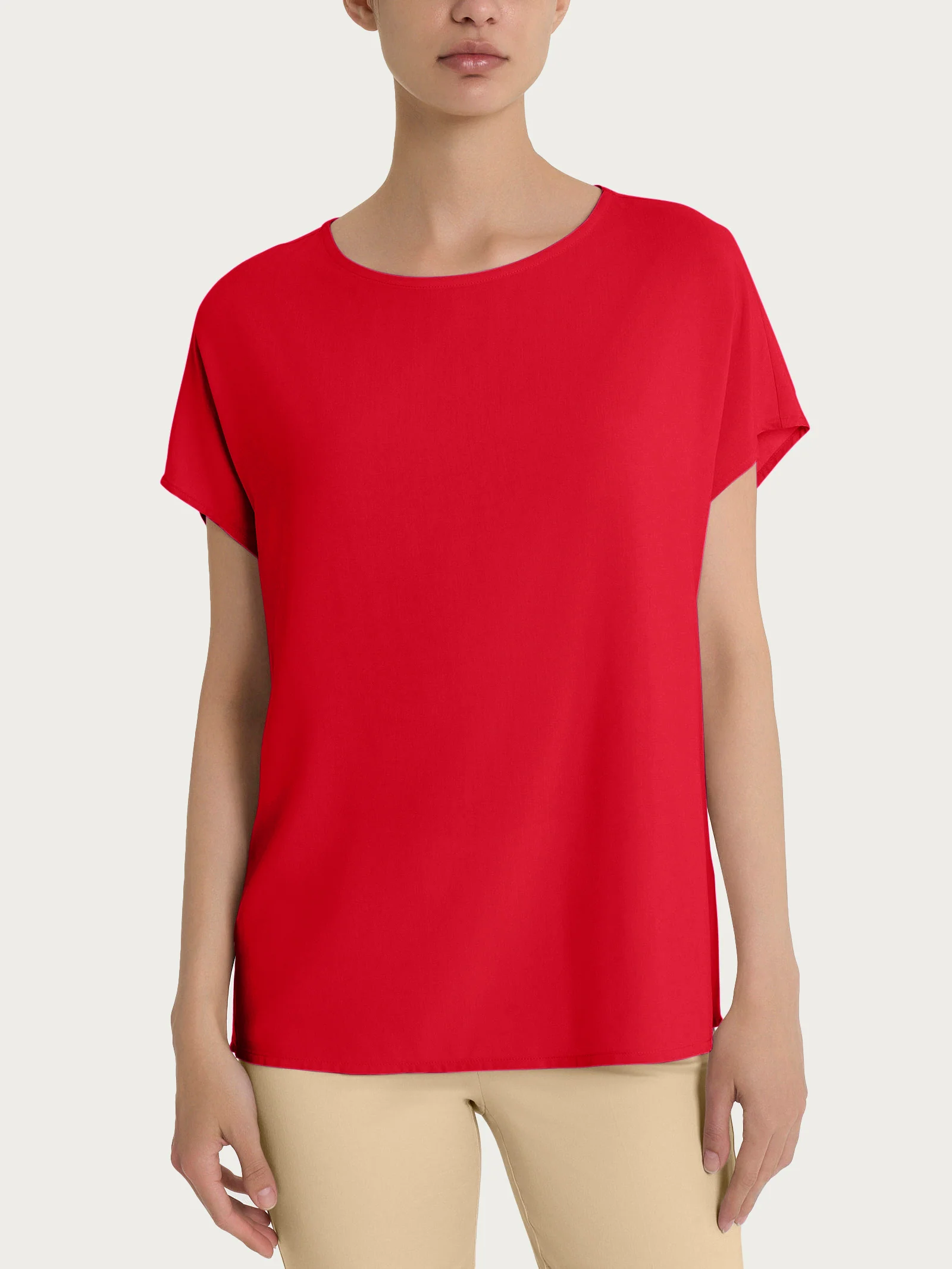 Blusa con manica Kimono in Ecoseta - Salsa