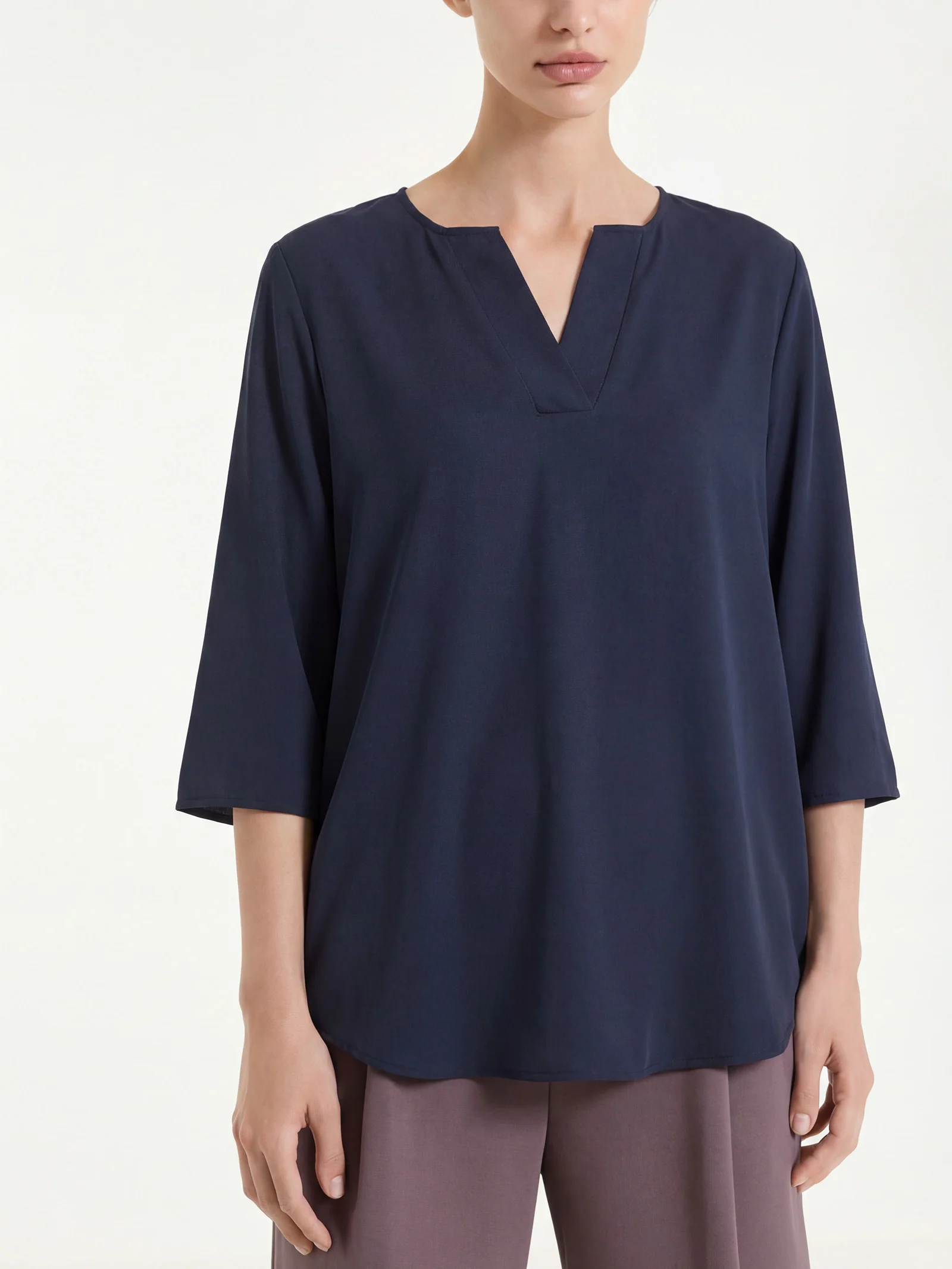 Blusa con scollo a V in Voile Stretch - Bleu