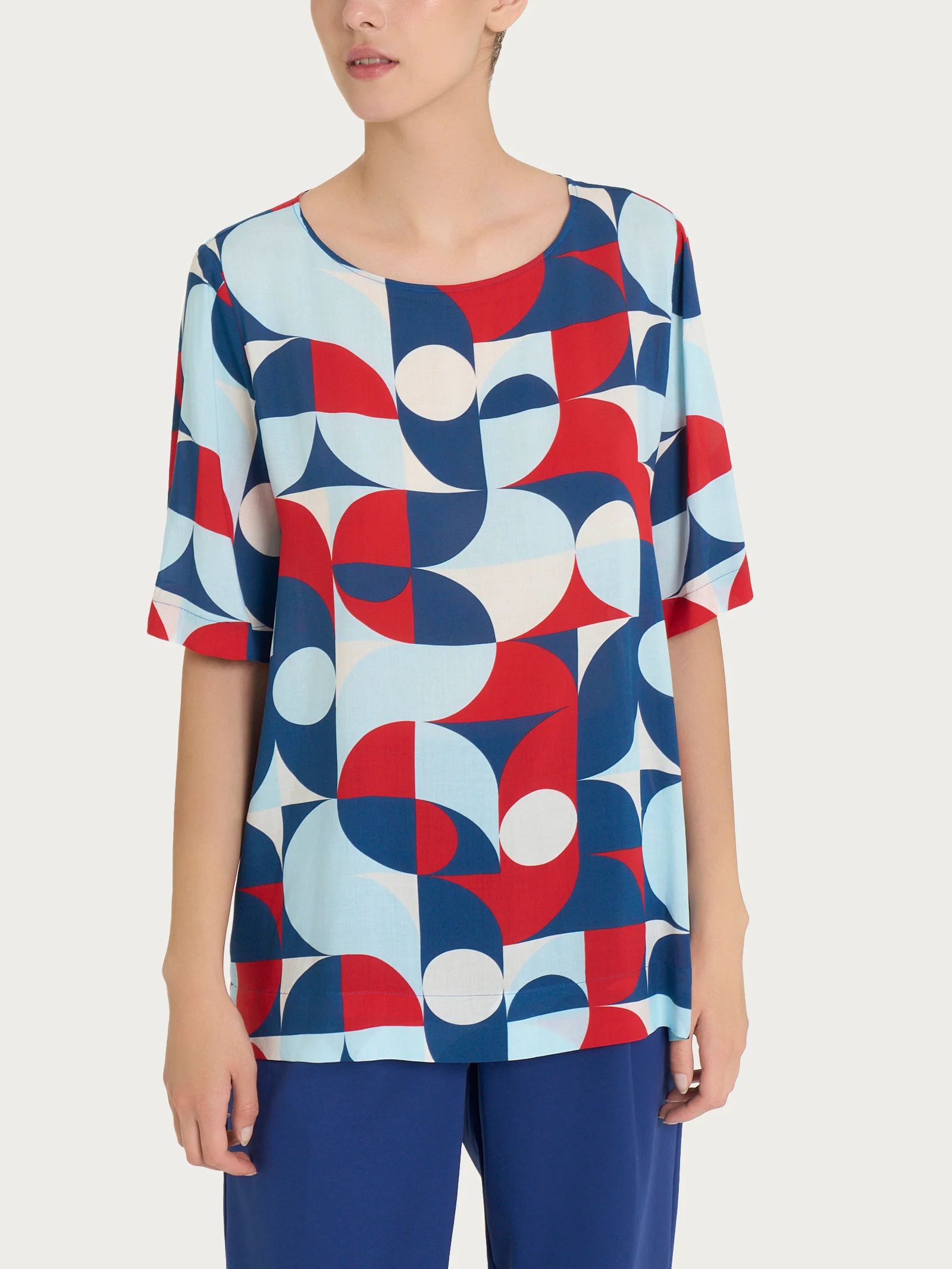 Blusa girocollo in Ecoseta - Fant. Blueberry