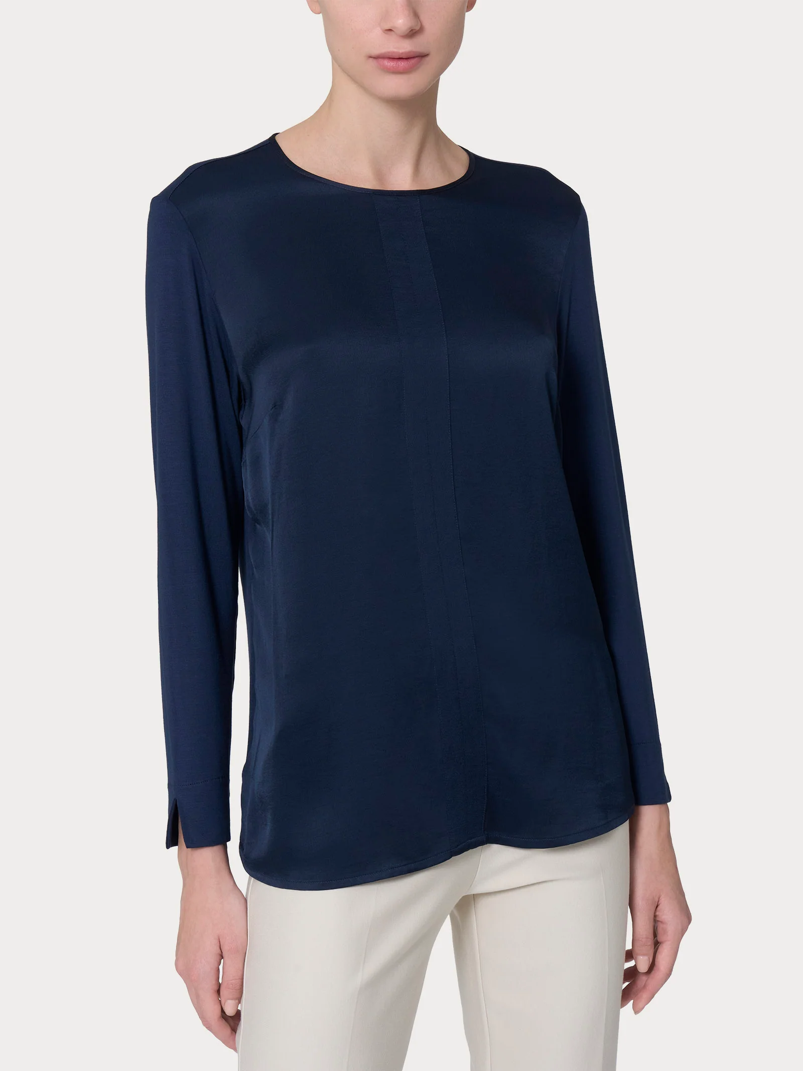 Blusa girocollo in misto viscosa - Bleu