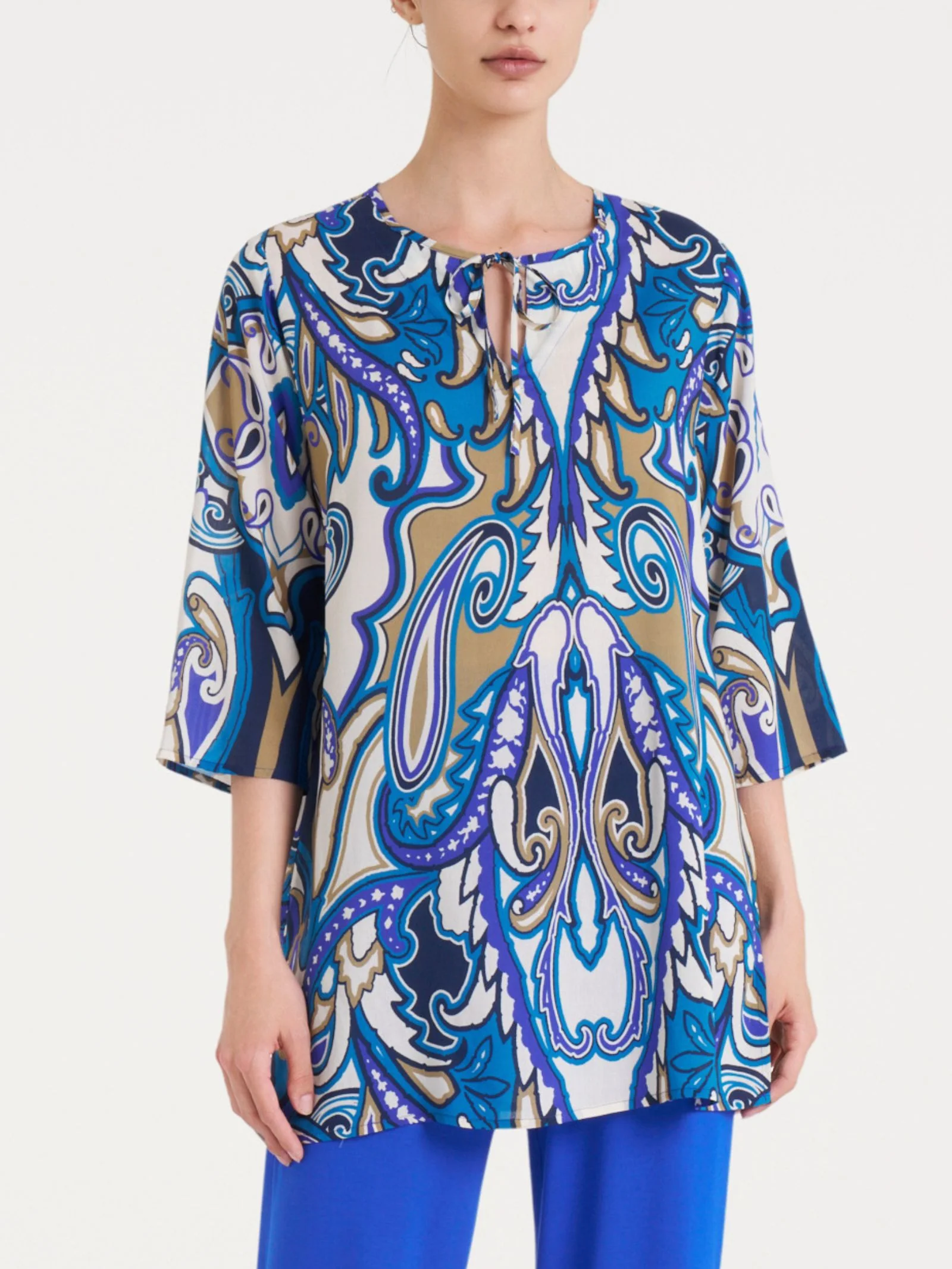 Blusa lunga con manica 3/4 in Ecoseta - Fant. Dazzling Blue