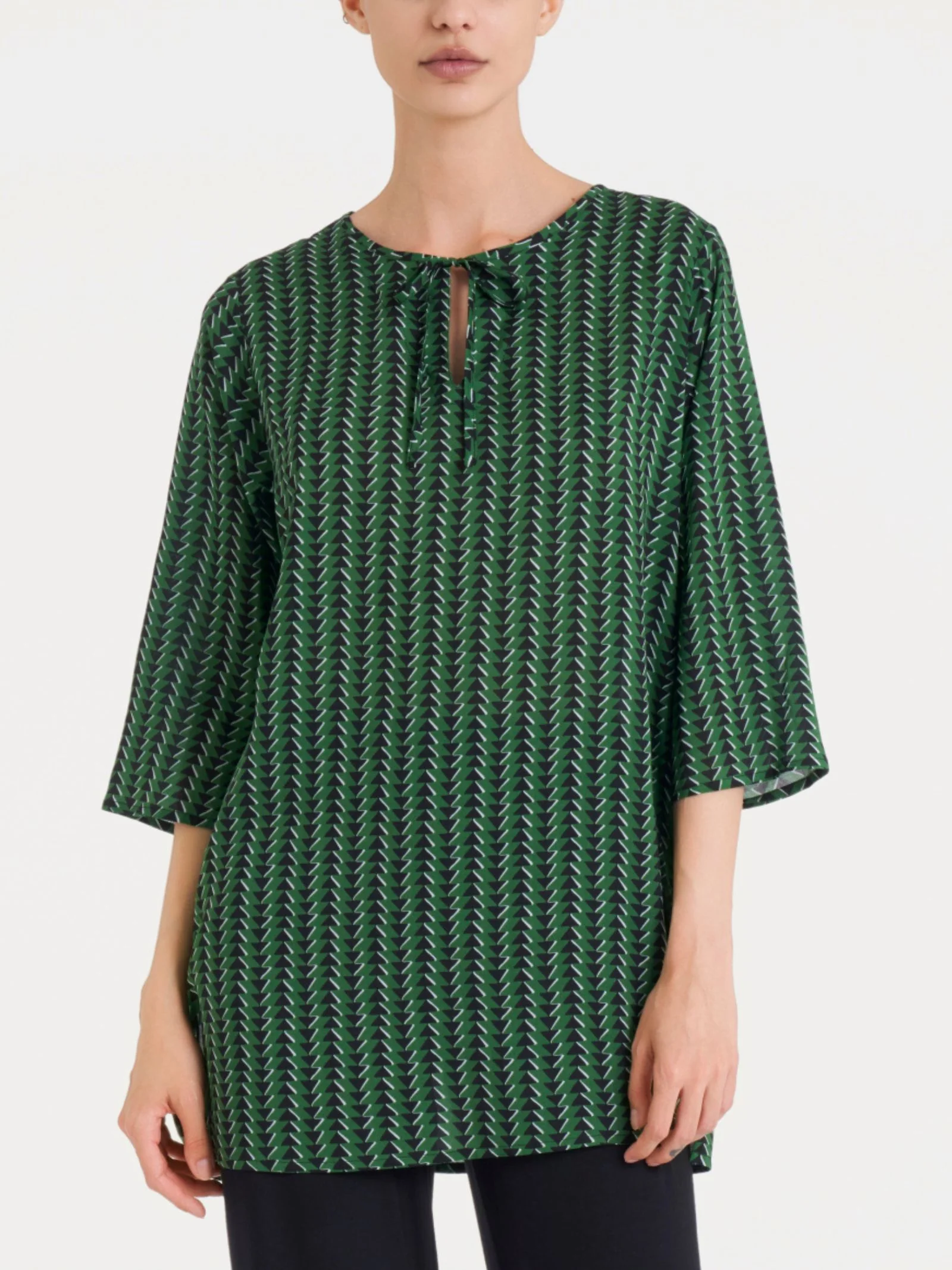 Blusa lunga con manica 3/4 in Ecoseta - Fant. Artichoke Green
