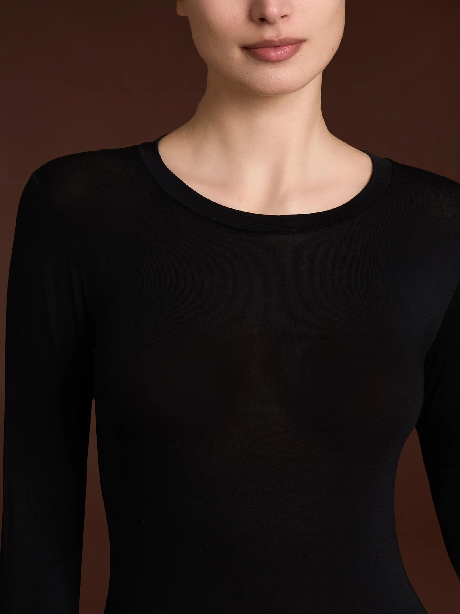 Body girocollo con manica lunga in tenderwool - Nero - Image 3