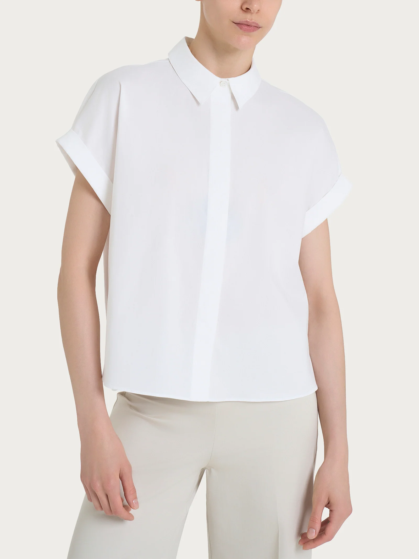 Camicia a manica kimono in Popeline - Bianco