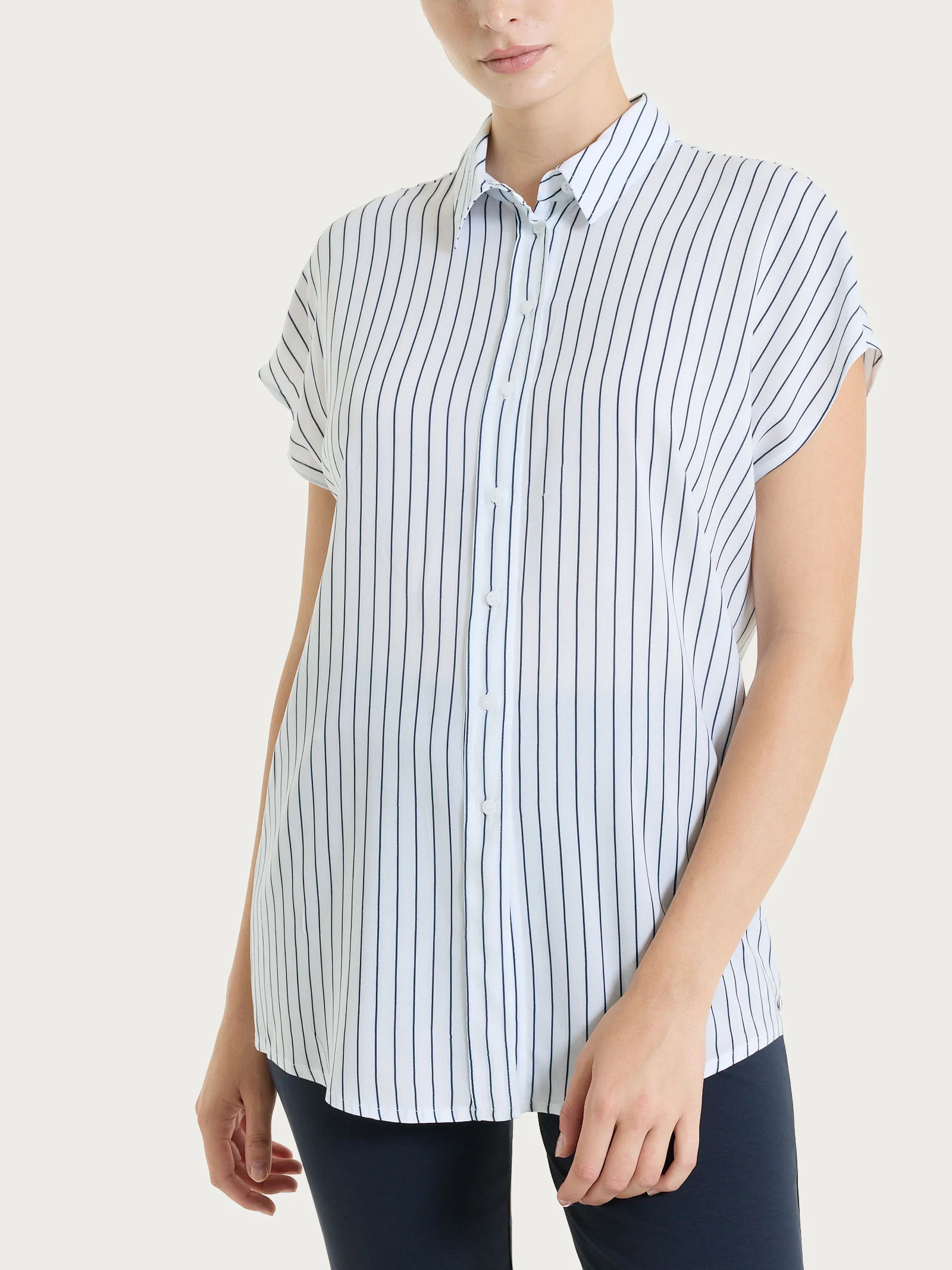 Camicia a righe con manica corta in Ecoseta - Fant.Bleu