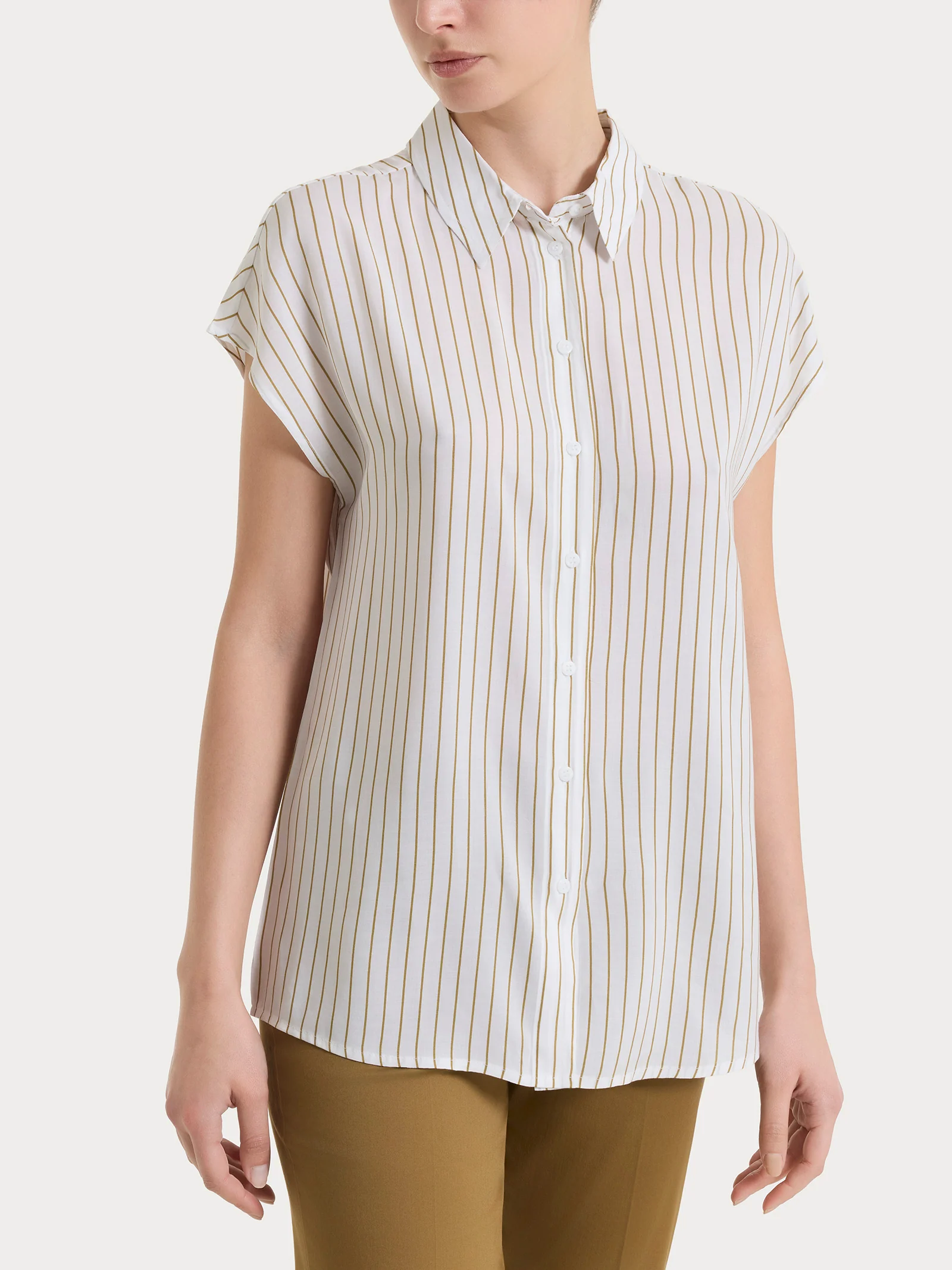 Camicia a righe con manica corta in Ecoseta - Fant.White