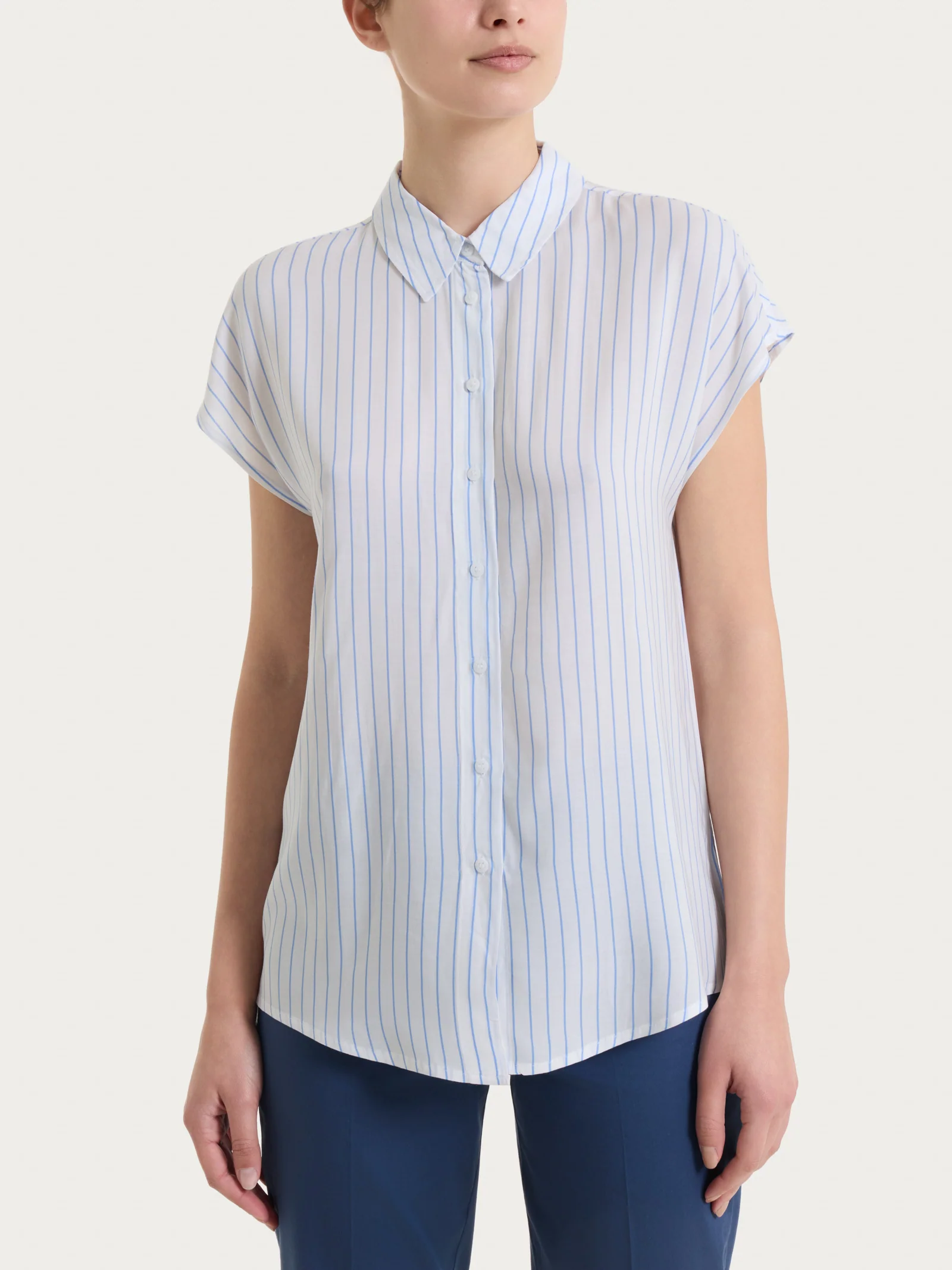 Camicia a righe con manica corta in Ecoseta - Fant. Bel Air Blue
