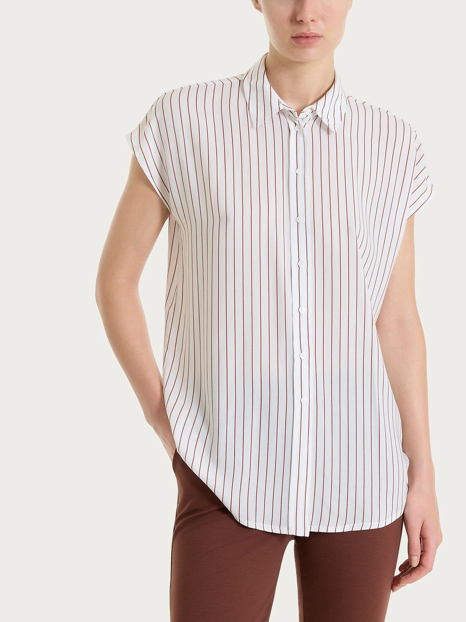 Camicia a righe con manica corta in Ecoseta - Fant. Mahogany