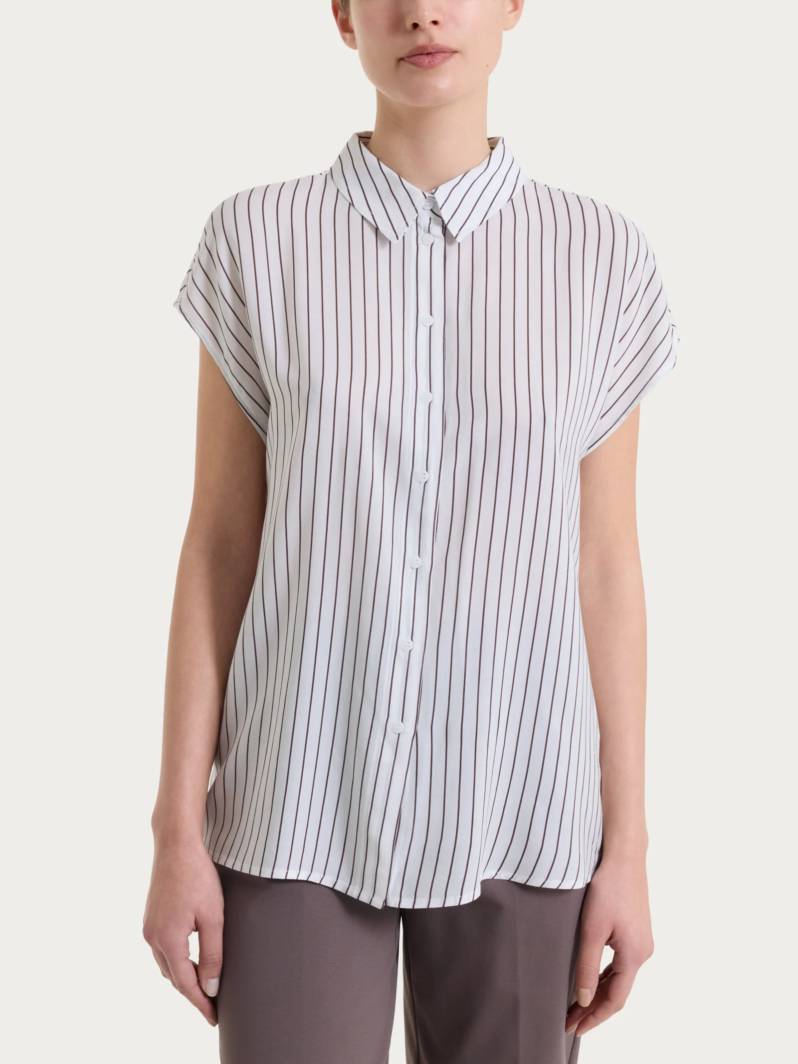 Camicia a righe con manica corta in Ecoseta - Fant. Raisin