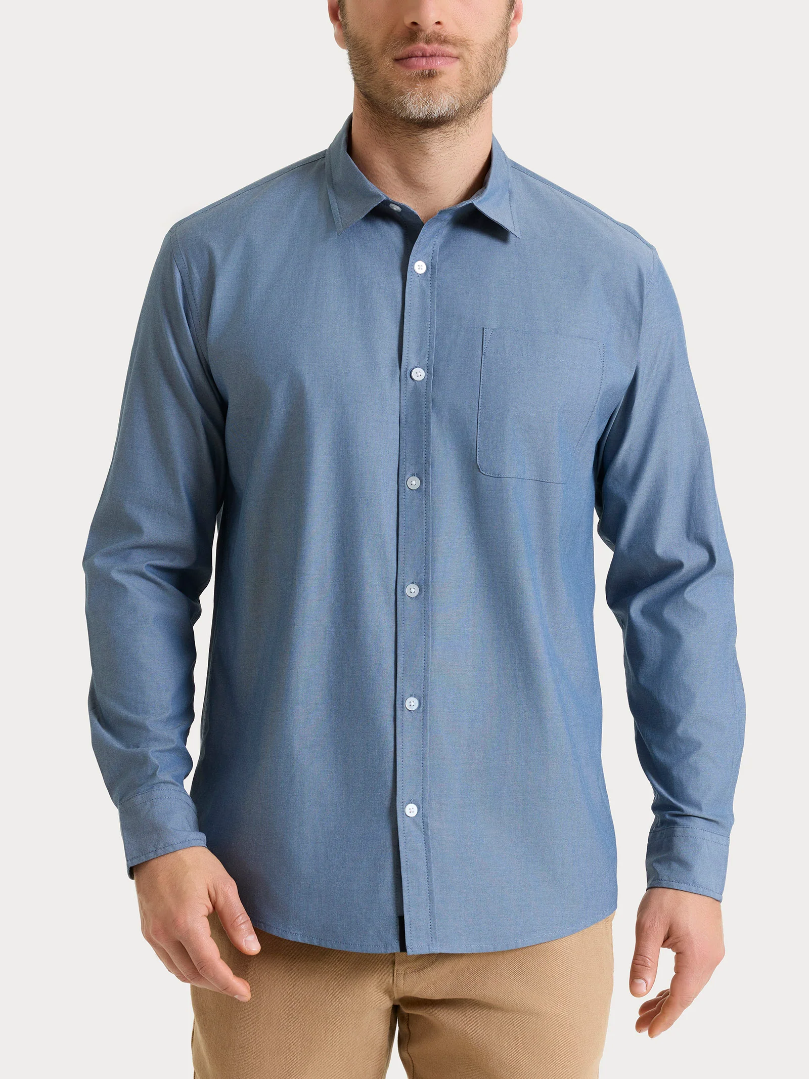 Camicia classica in Oxford Double Twisted - Flint Stone