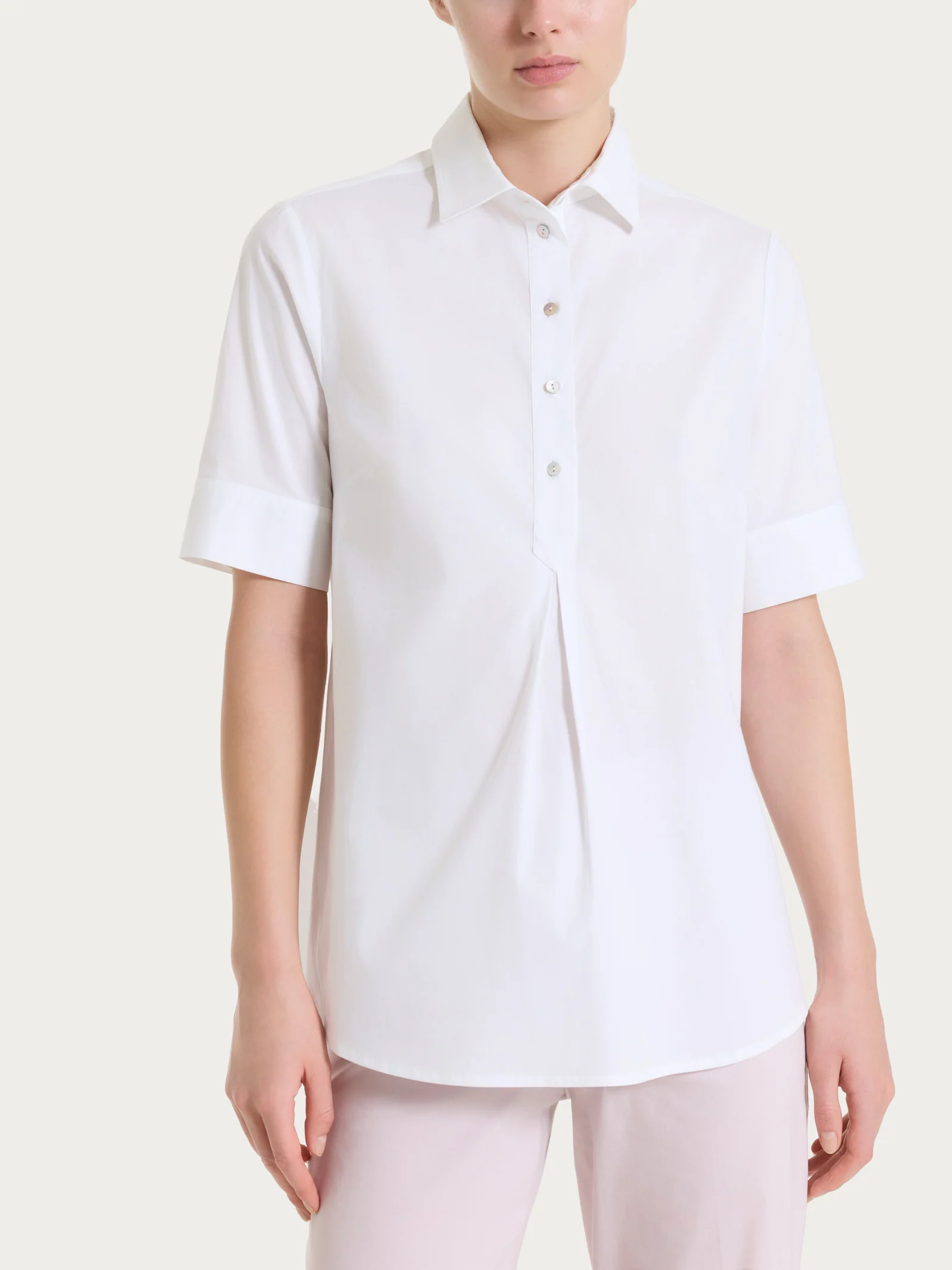 Camicia con collo a serafino in Poplin di cotone - Bianco