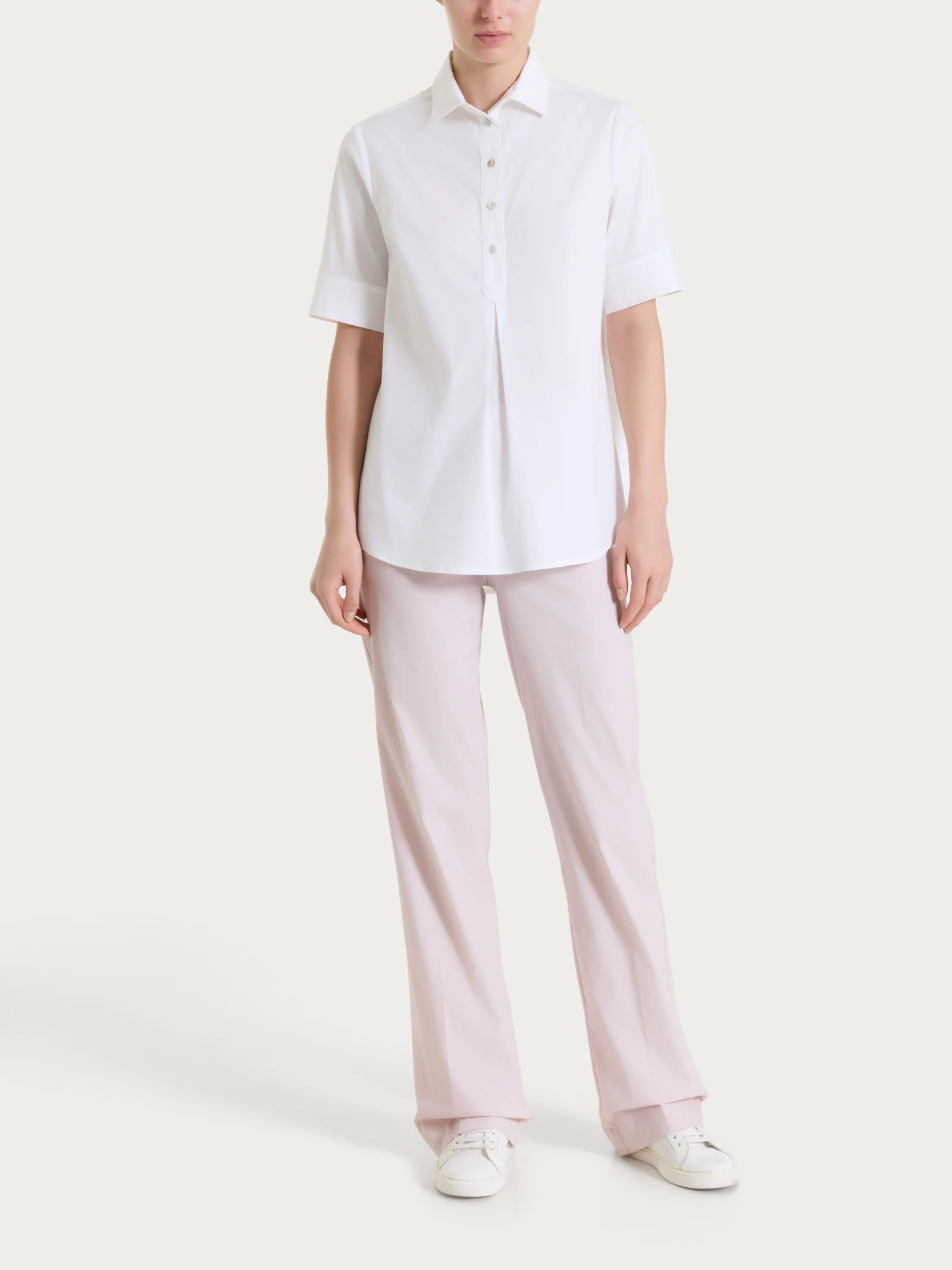Camicia con collo a serafino in Poplin di cotone - Bianco - Image 5